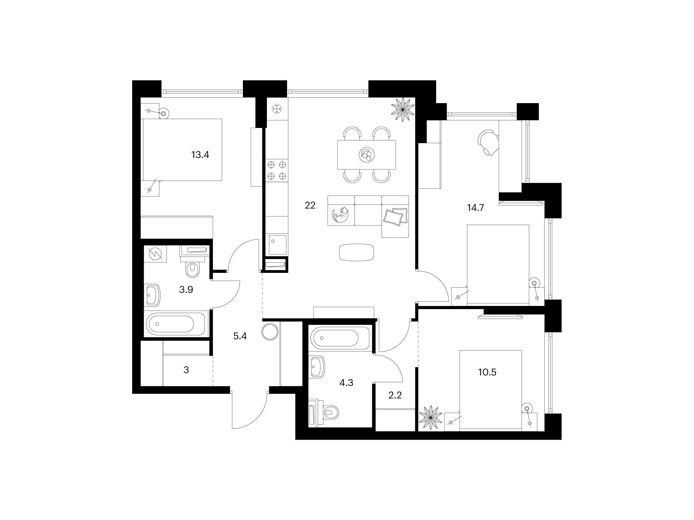 Планировка: 3-комн. квартира 79.40 м² в новостройке Бусиновский парк