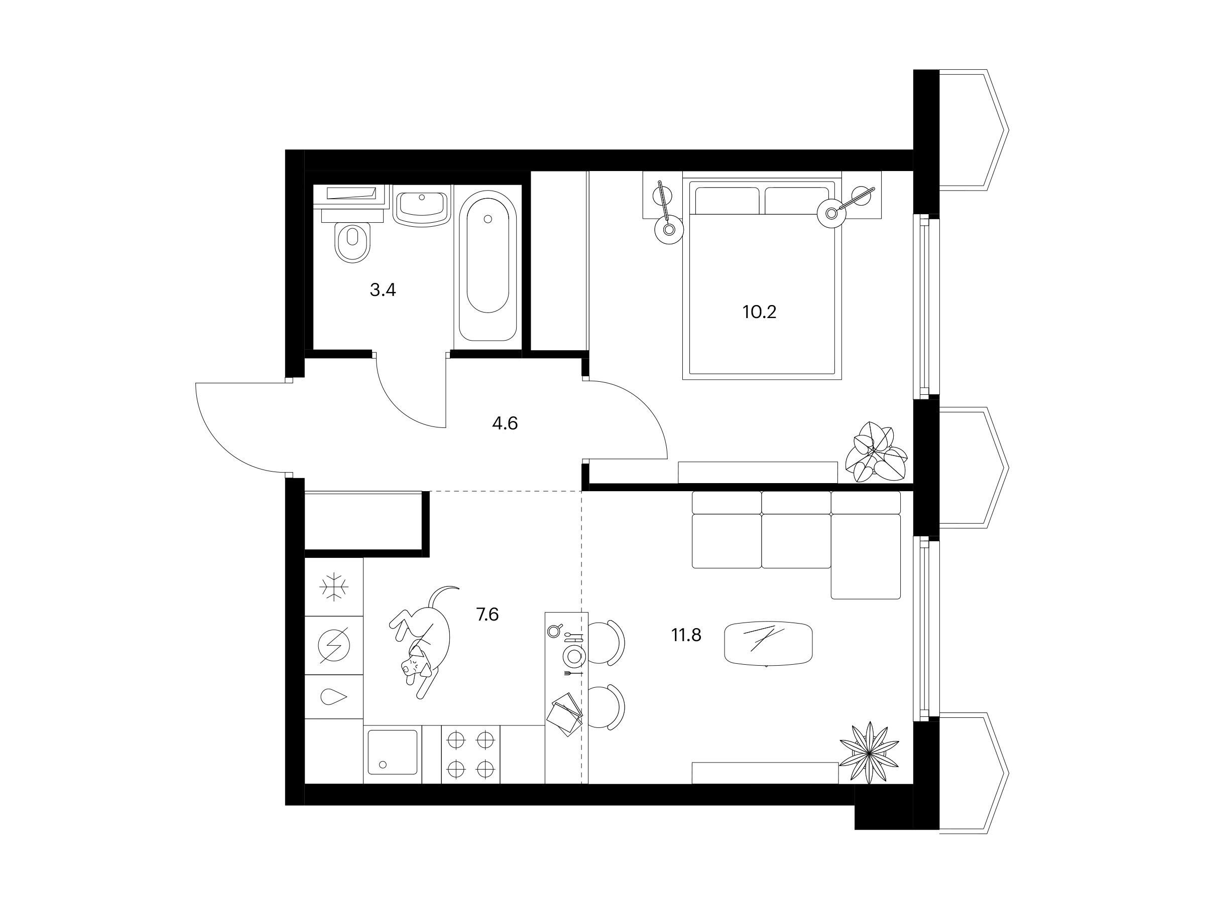 Планировка: 1-комн. квартира 37.60 м² в новостройке Бусиновский парк