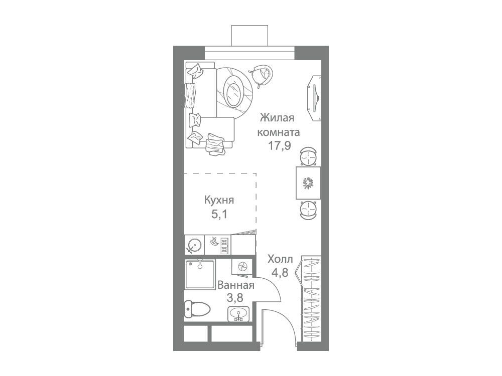 Планировка: Студия 31.60 м² в новостройке Стеллар Сити