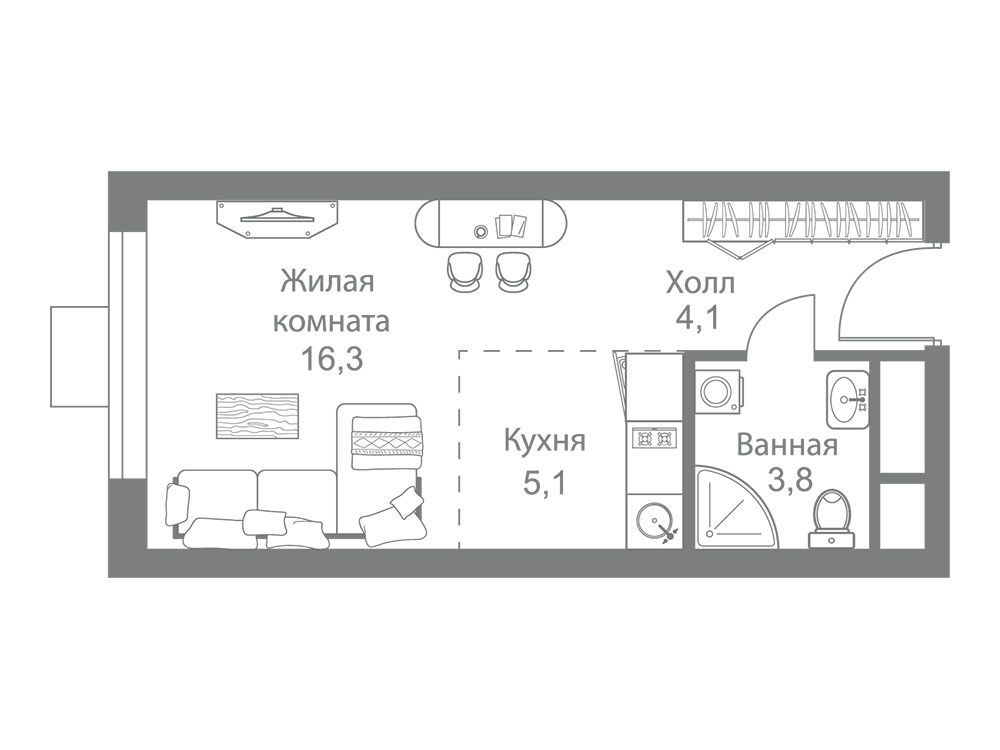 Планировка: Студия 29.30 м² в новостройке Стеллар Сити