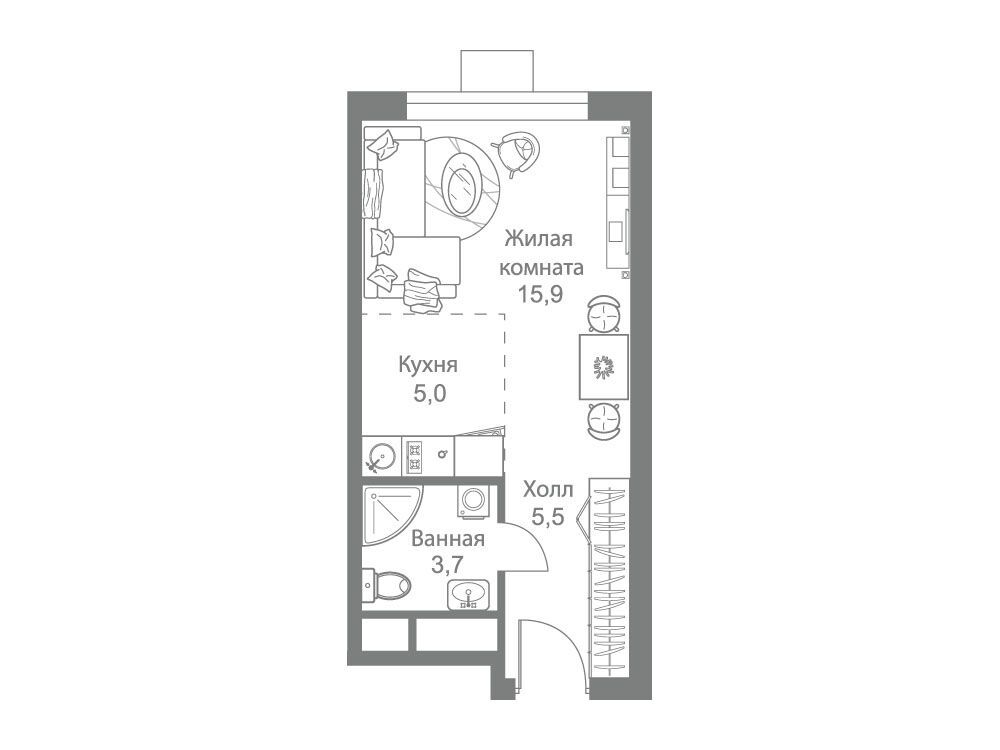 Планировка: Студия 30.10 м² в новостройке Стеллар Сити