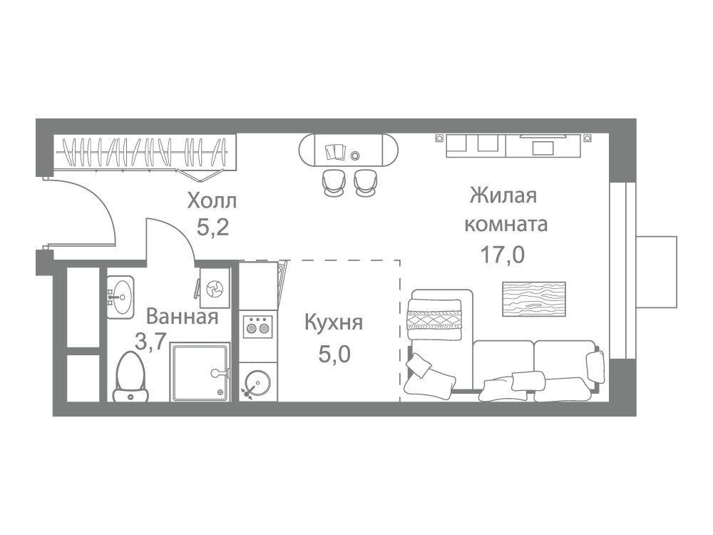 Планировка: Студия 30.90 м² в новостройке Стеллар Сити