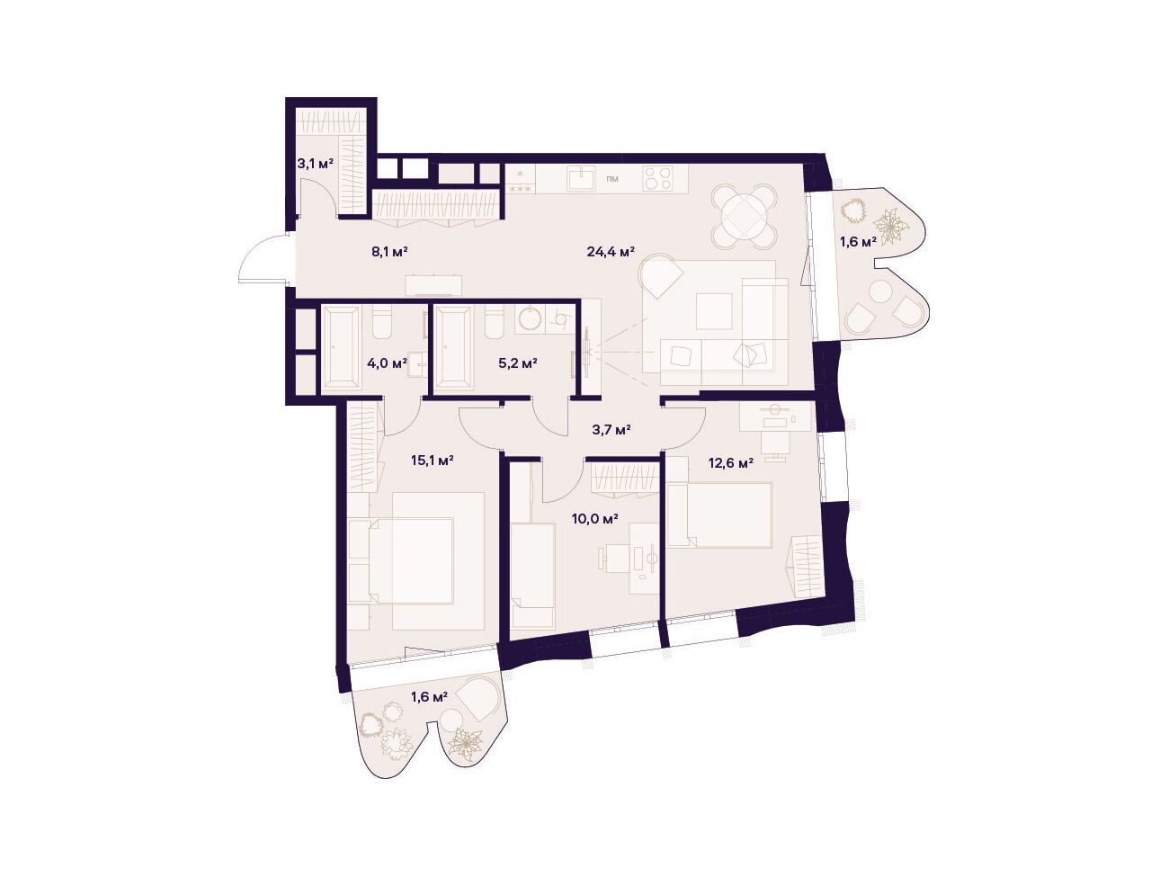 Планировка: 3-комн. квартира 89.40 м² в новостройке Квартал здоровой жизни Союз
