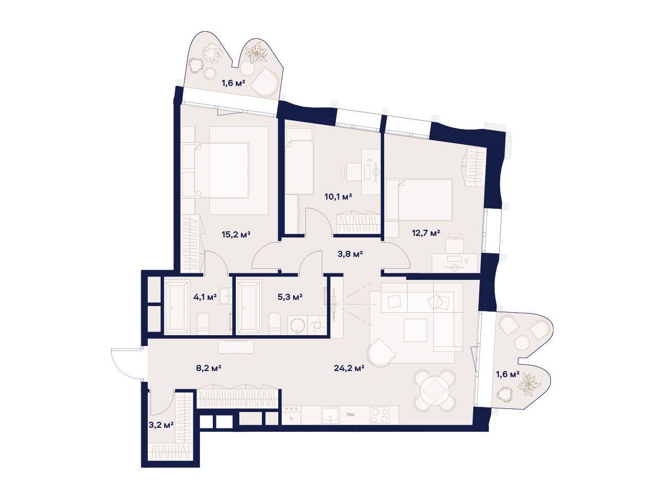 Планировка: 3-комн. квартира 90.00 м² в новостройке Союз