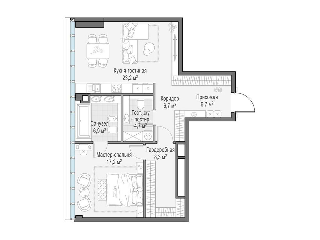 Планировка: 1-комн. квартира 73.70 м² в новостройке Фрунзенский