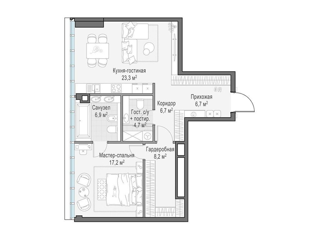 Планировка: 1-комн. квартира 73.80 м² в новостройке Фрунзенский