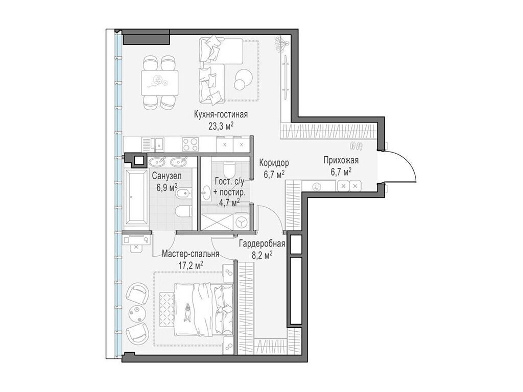 Планировка: 1-комн. квартира 73.60 м² в новостройке Фрунзенский