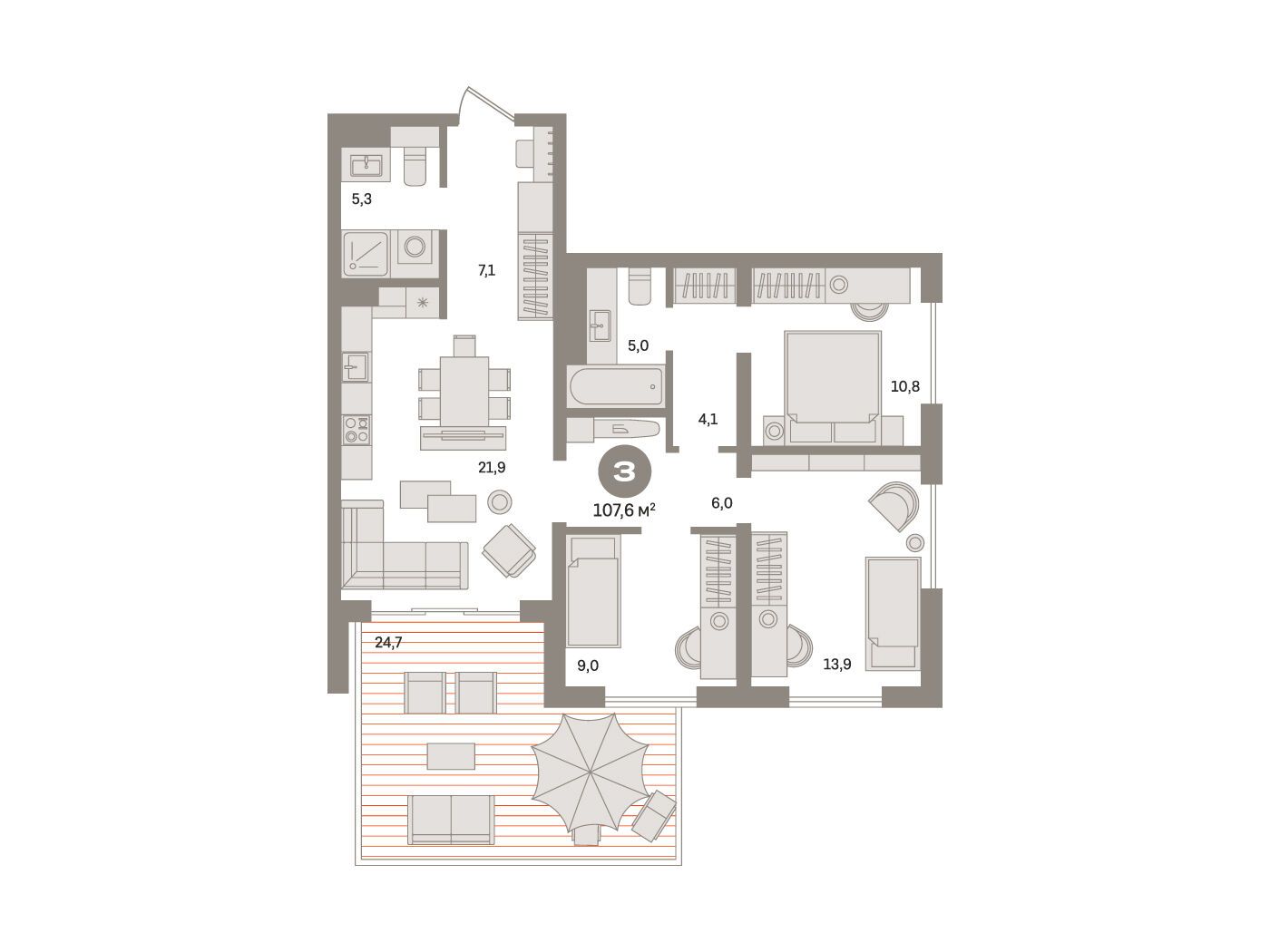 Планировка: 3-комн. квартира 108.60 м² в новостройке Монс