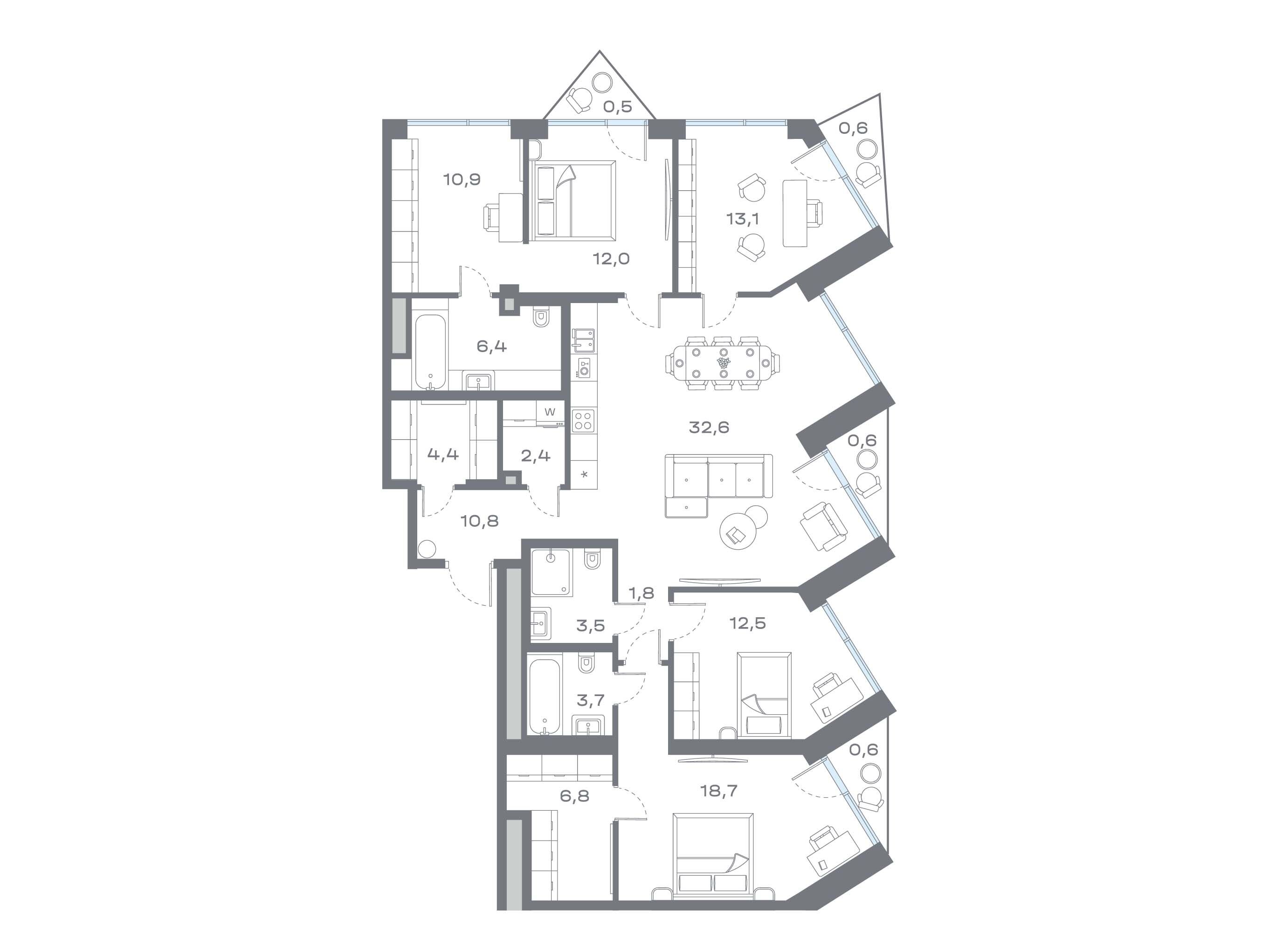 Планировка: 4-комн. квартира 141.84 м² в новостройке Дом Горизонтов