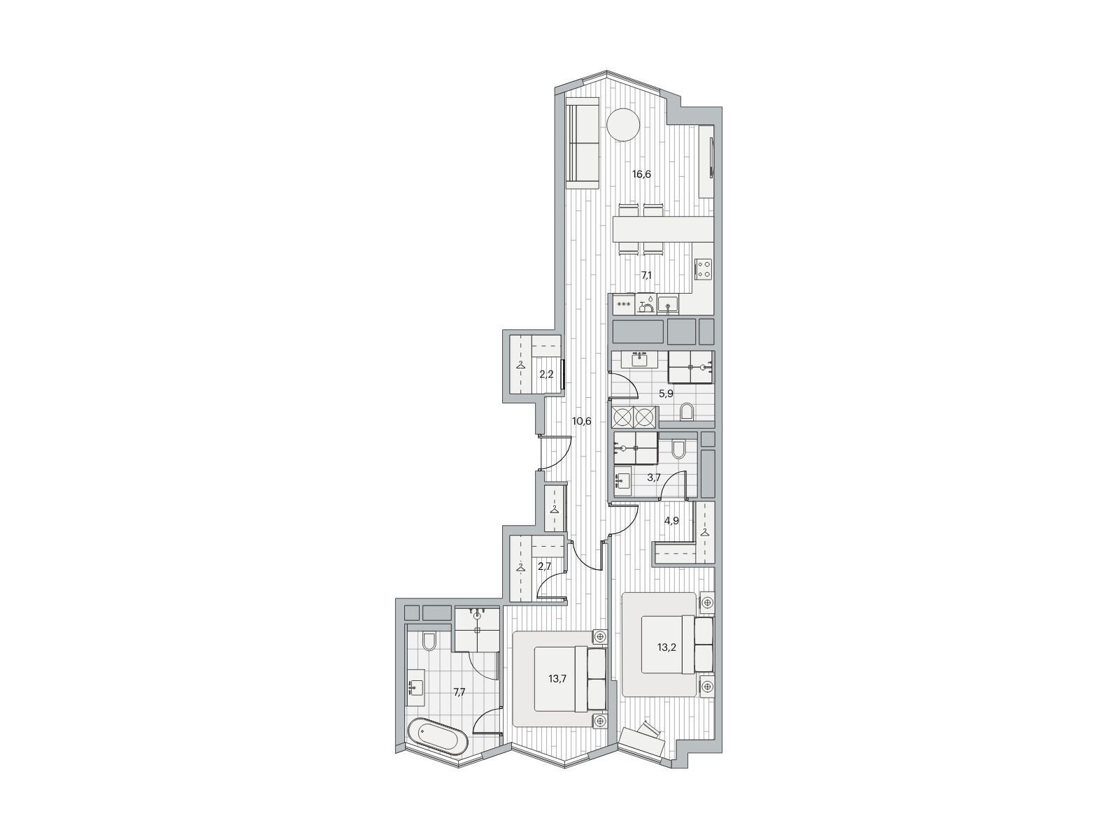 Планировка: 2-комн. квартира 90.50 м² в новостройке ЖК Береговой-2
