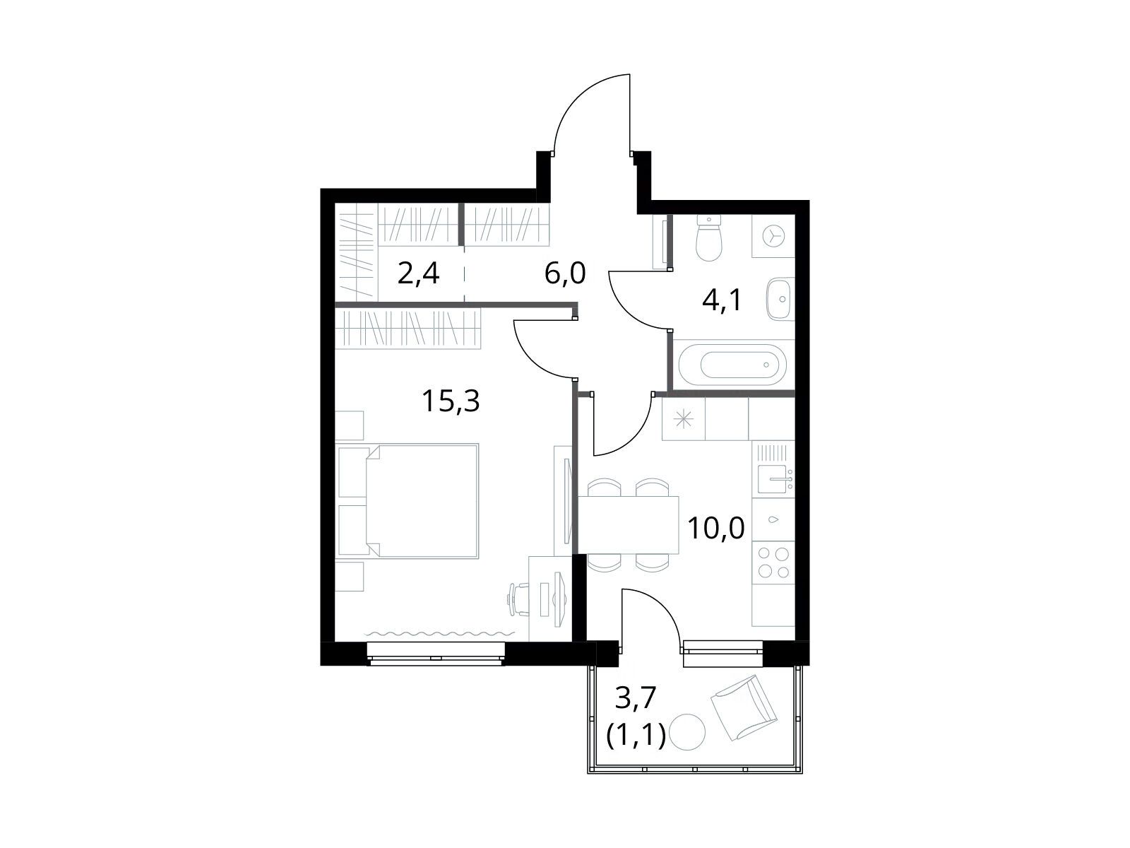 Планировка: 1-комн. квартира 38.90 м² в новостройке 1-й Измайловский
