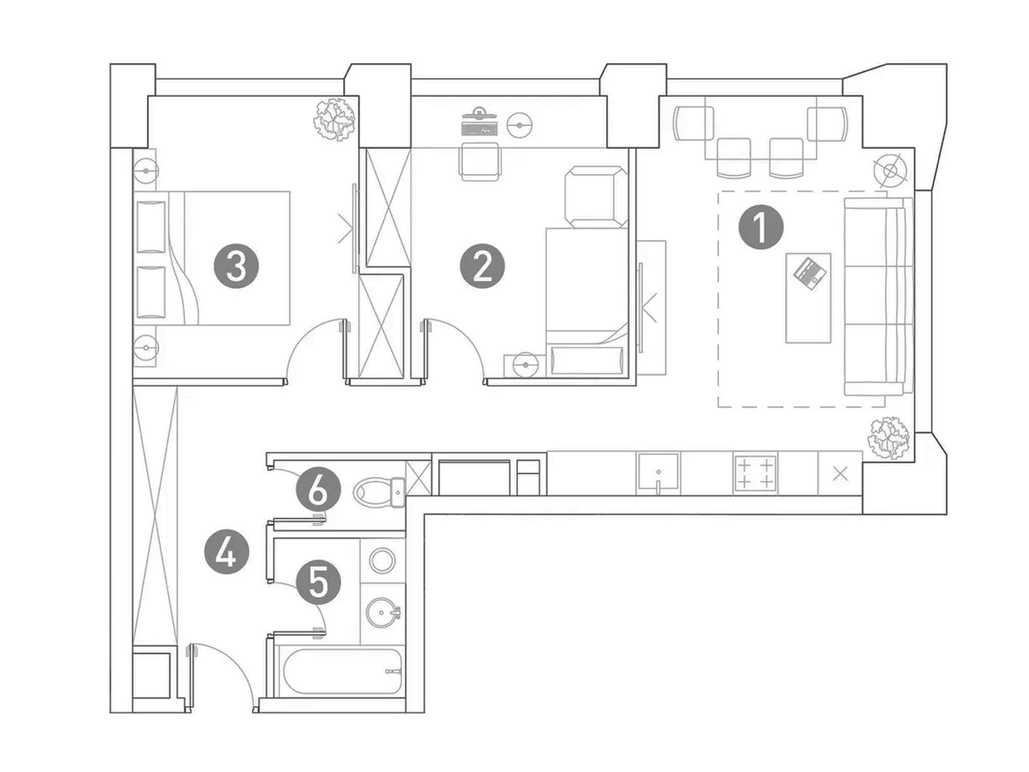 Планировка: 3-комн. квартира 61.00 м² в новостройке Вэри на Ботанической