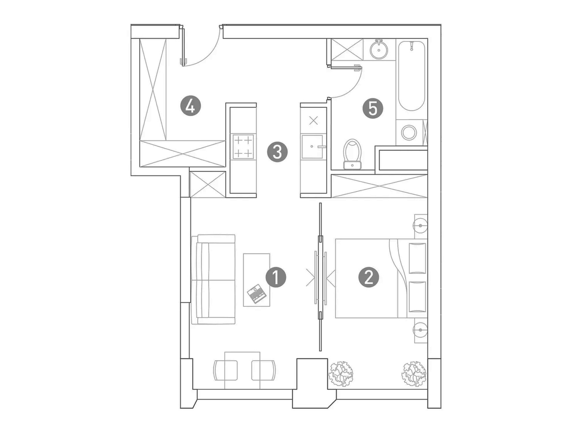 Планировка: 2-комн. квартира 44.10 м² в новостройке Вэри на Ботанической