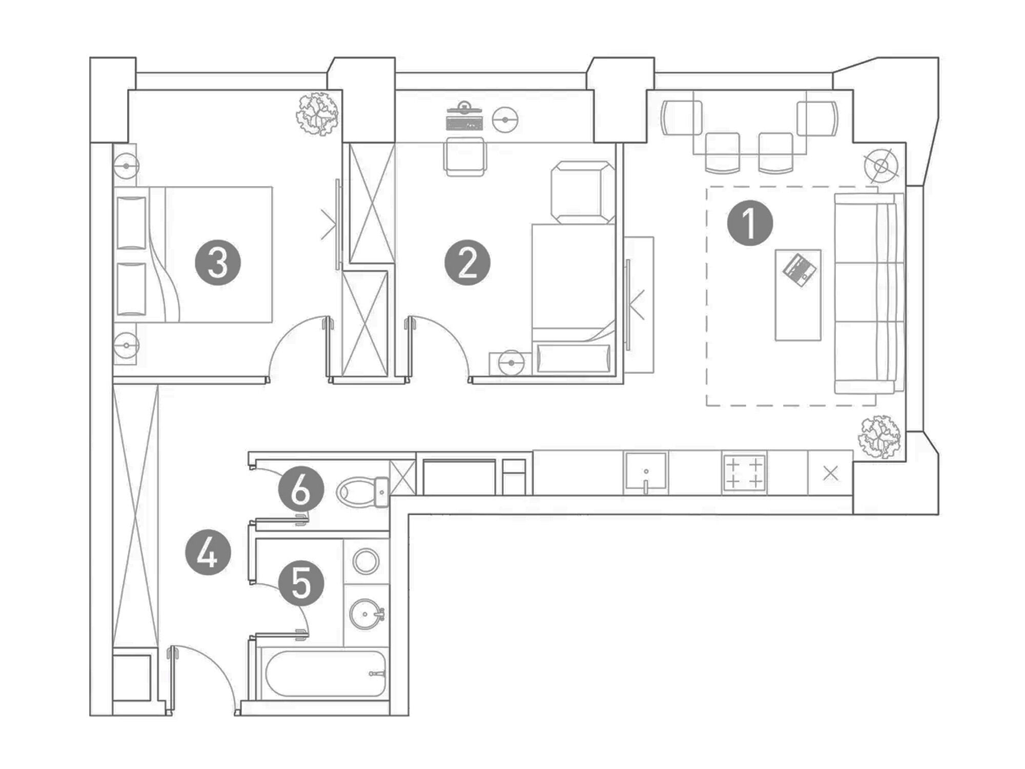 Планировка: 3-комн. квартира 61.80 м² в новостройке Вэри на Ботанической
