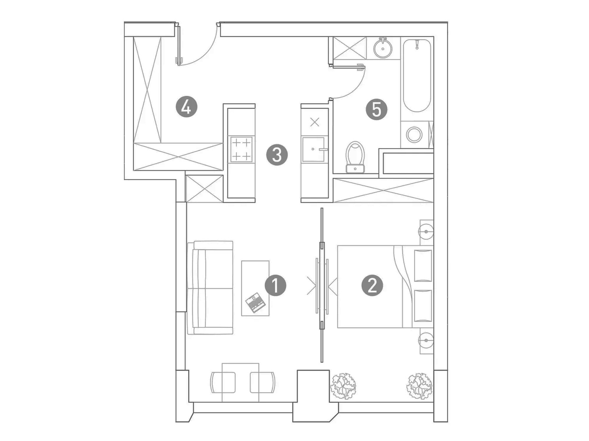 Планировка: 2-комн. квартира 44.30 м² в новостройке Вэри на Ботанической