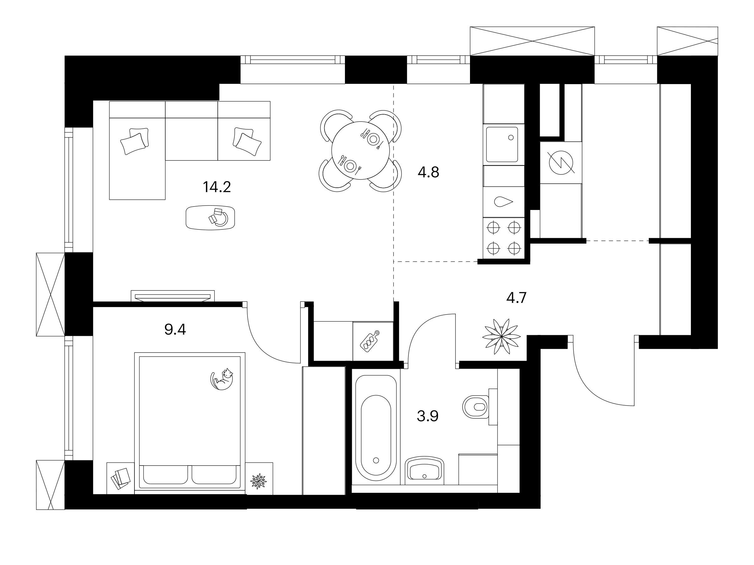 Планировка: 1-комн. квартира 42.60 м² в новостройке Плеханова 11