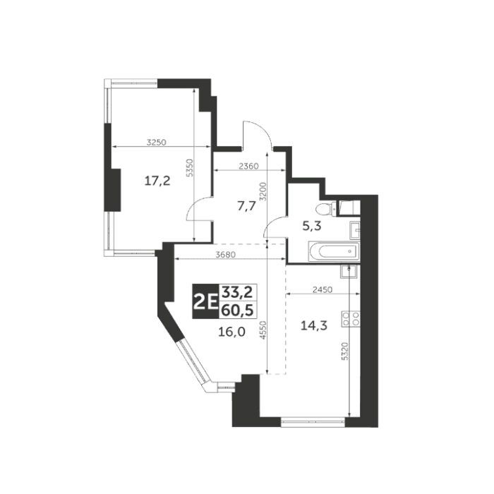 Планировка: 2-комн. квартира 60.50 м² в новостройке ЖК Архитектор
