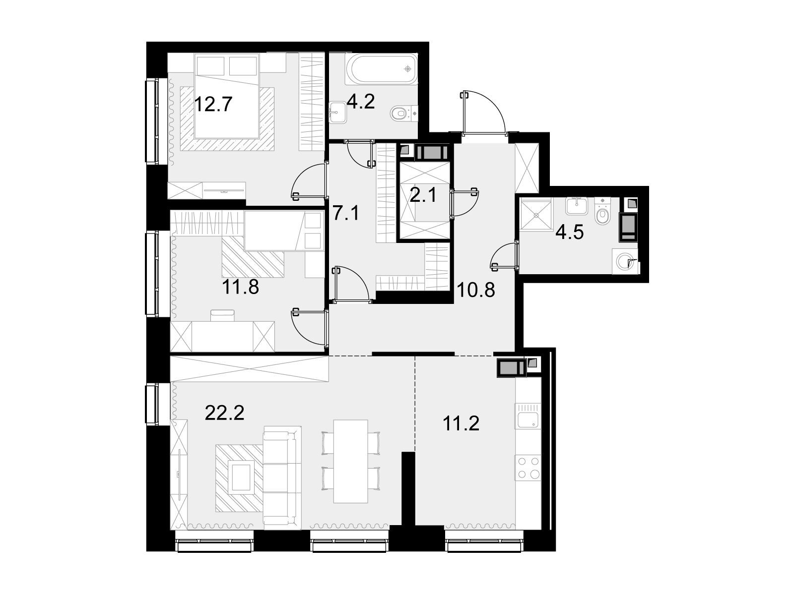 Планировка: 3-комн. квартира 87.00 м² в новостройке Трилогия Кристалл