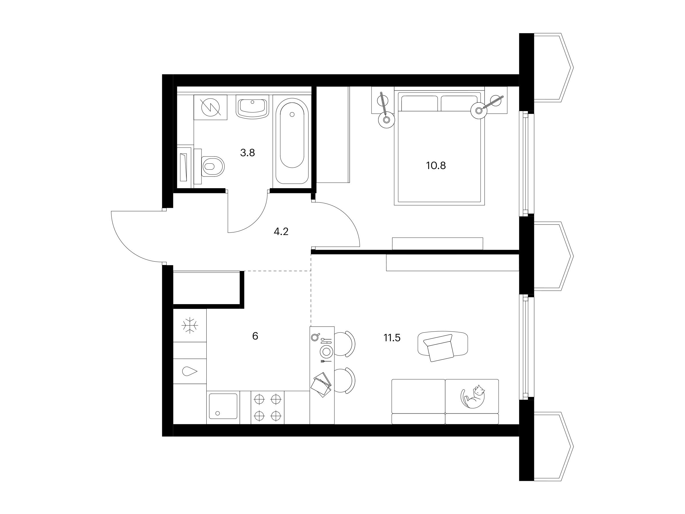 Планировка: 1-комн. квартира 36.30 м² в новостройке Бусиновский парк