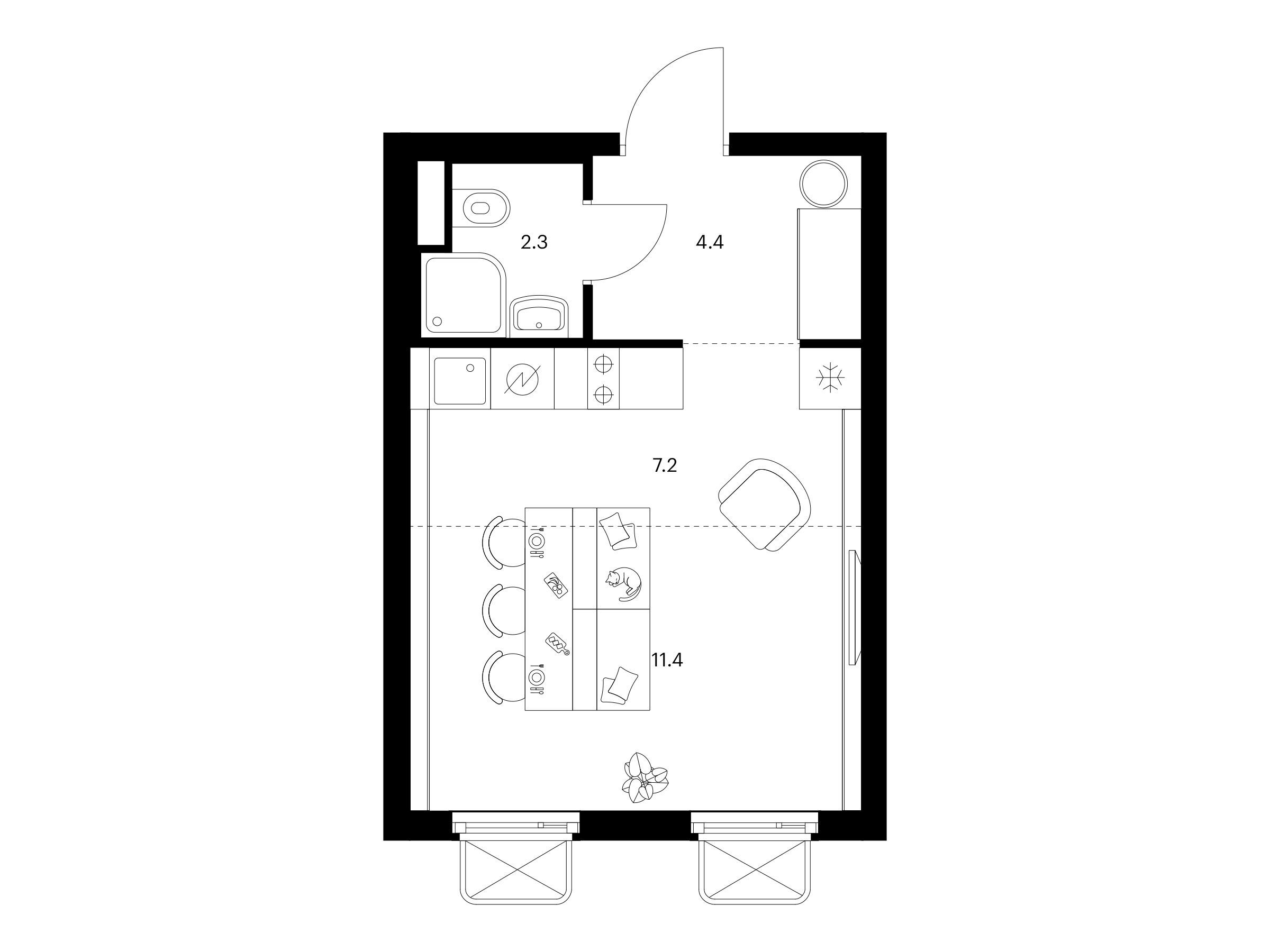 Планировка: Студия 25.30 м² в новостройке 2-й Иртышский