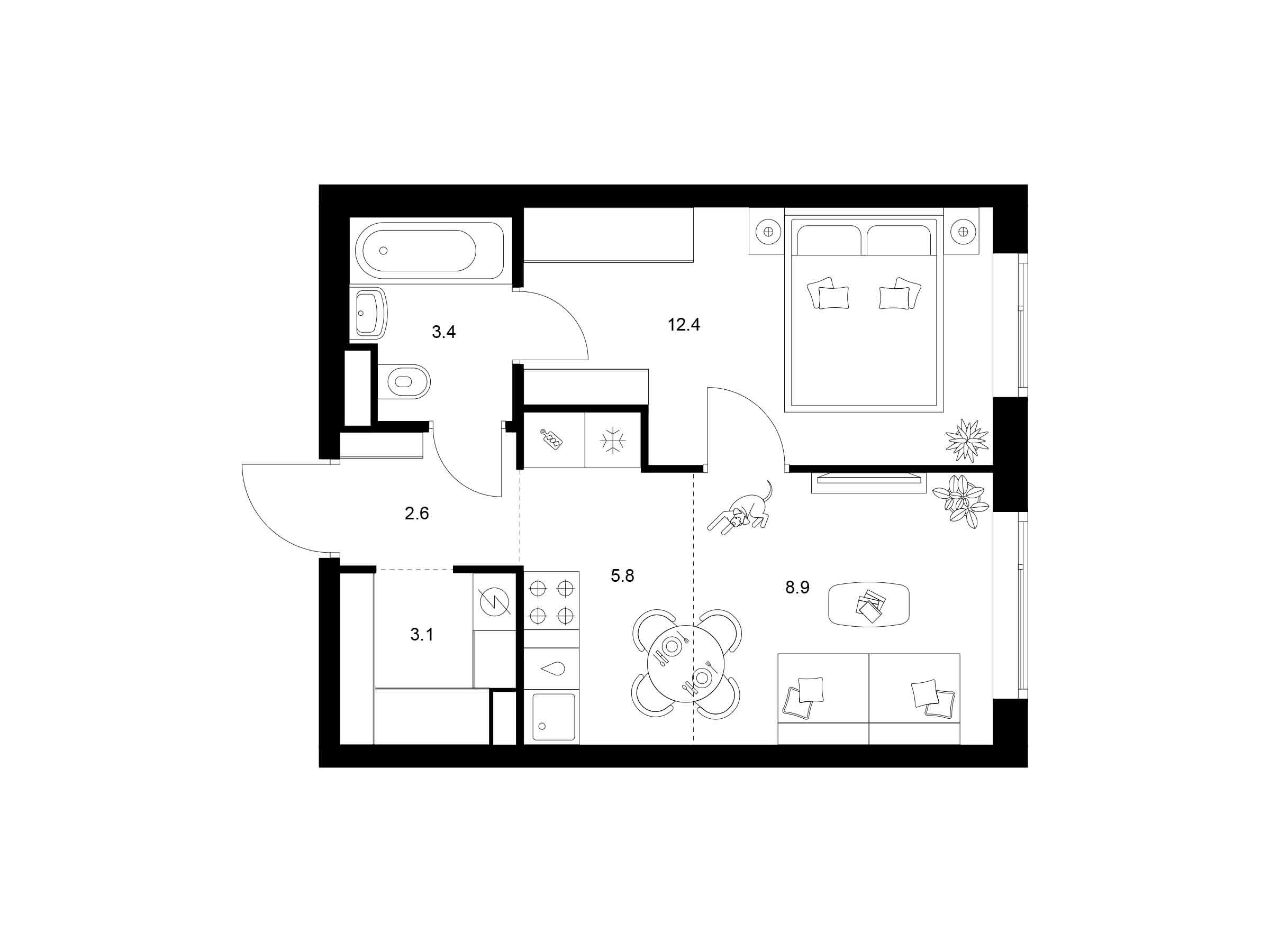 Планировка: 1-комн. квартира 36.20 м² в новостройке 2-й Иртышский