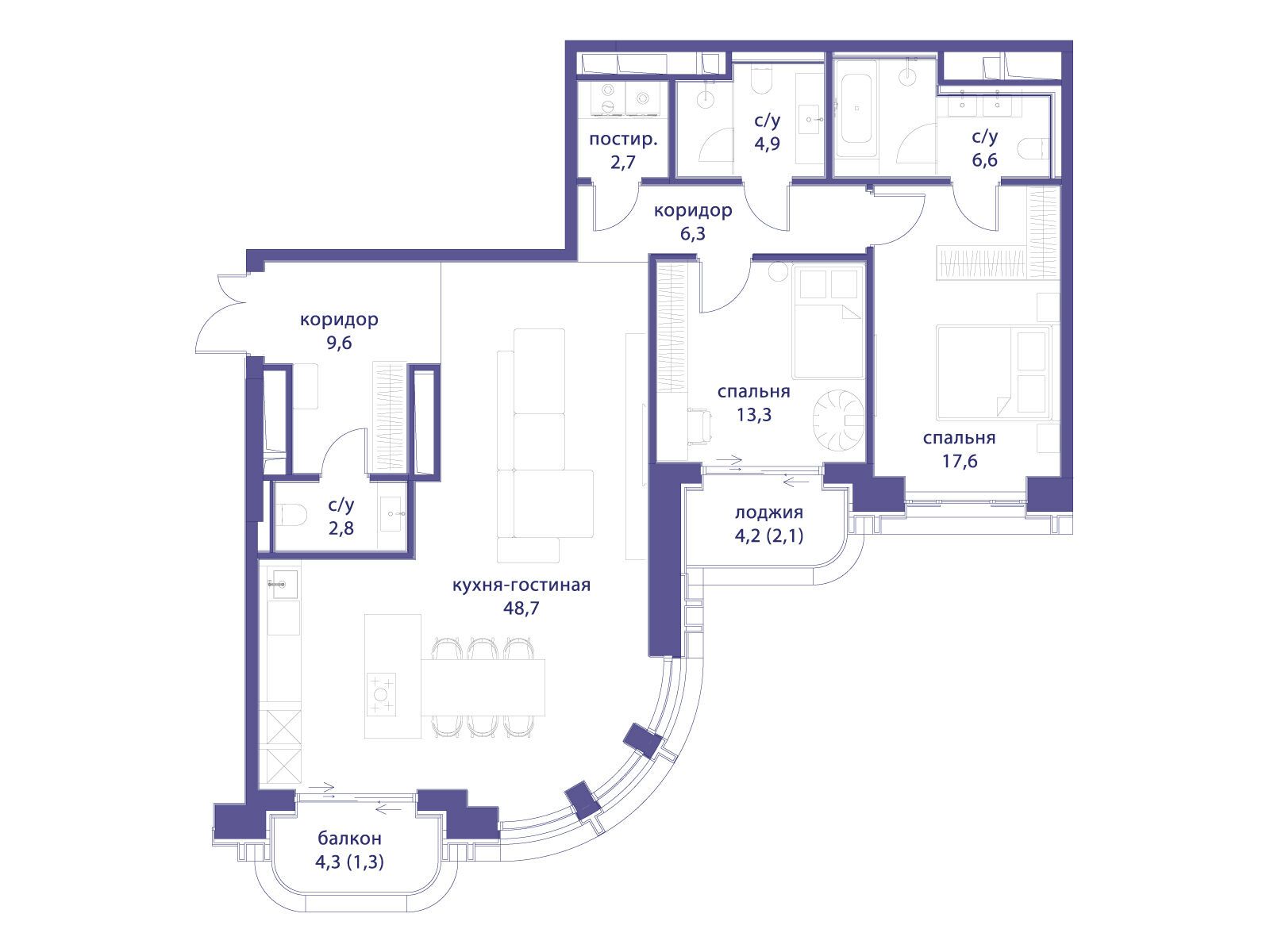 Планировка: 2-комн. квартира 115.90 м² в новостройке Татарская 35