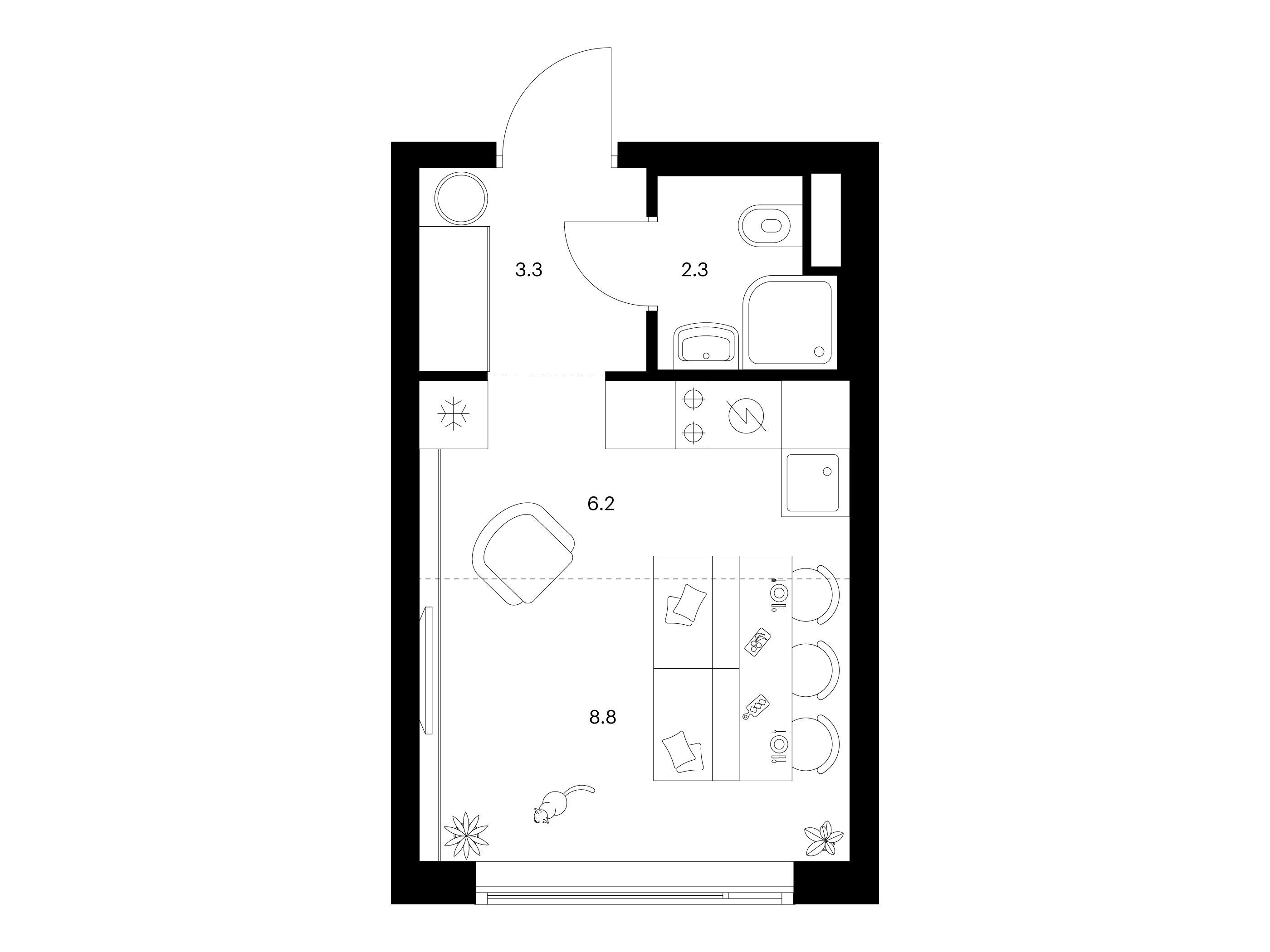 Планировка: Студия 20.60 м² в новостройке 2-й Иртышский