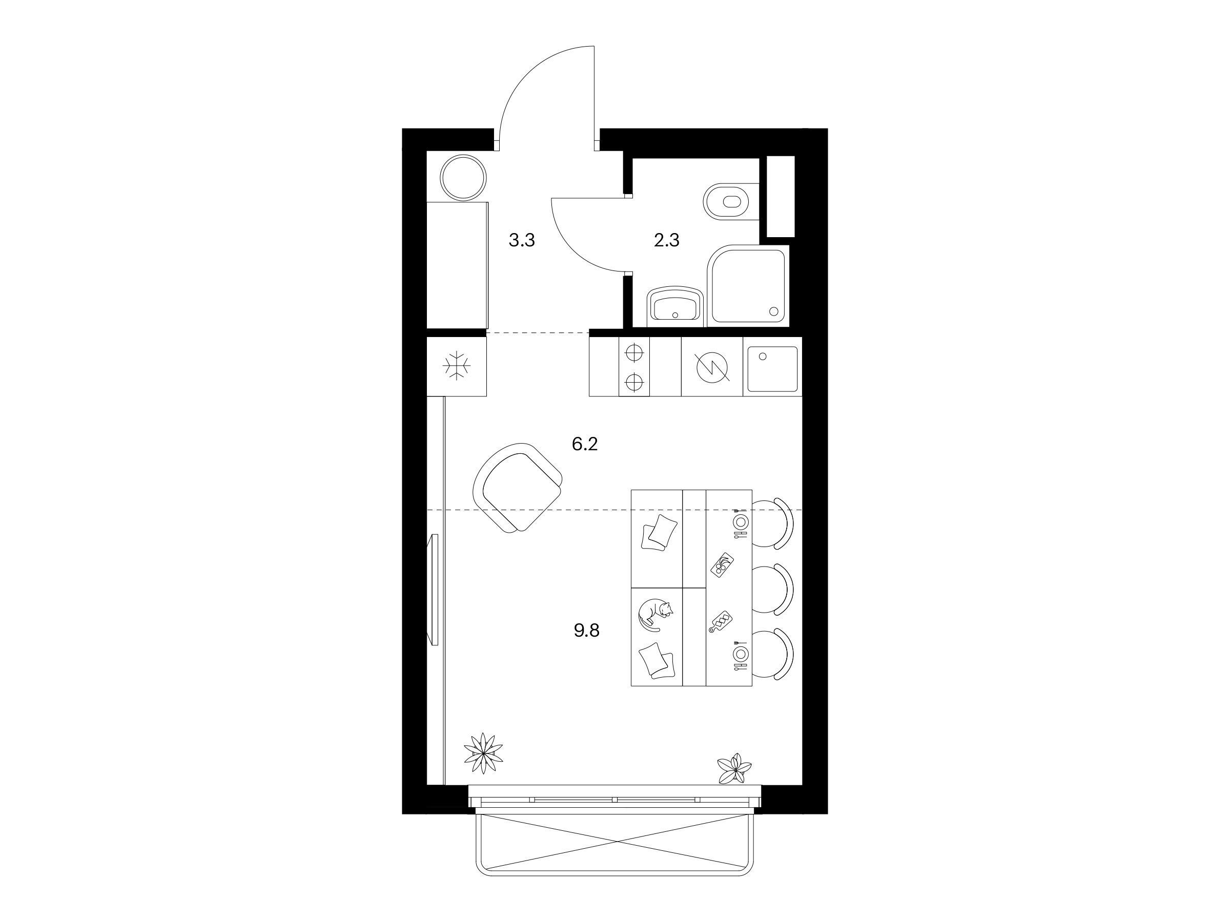 Планировка: Студия 21.60 м² в новостройке 2-й Иртышский