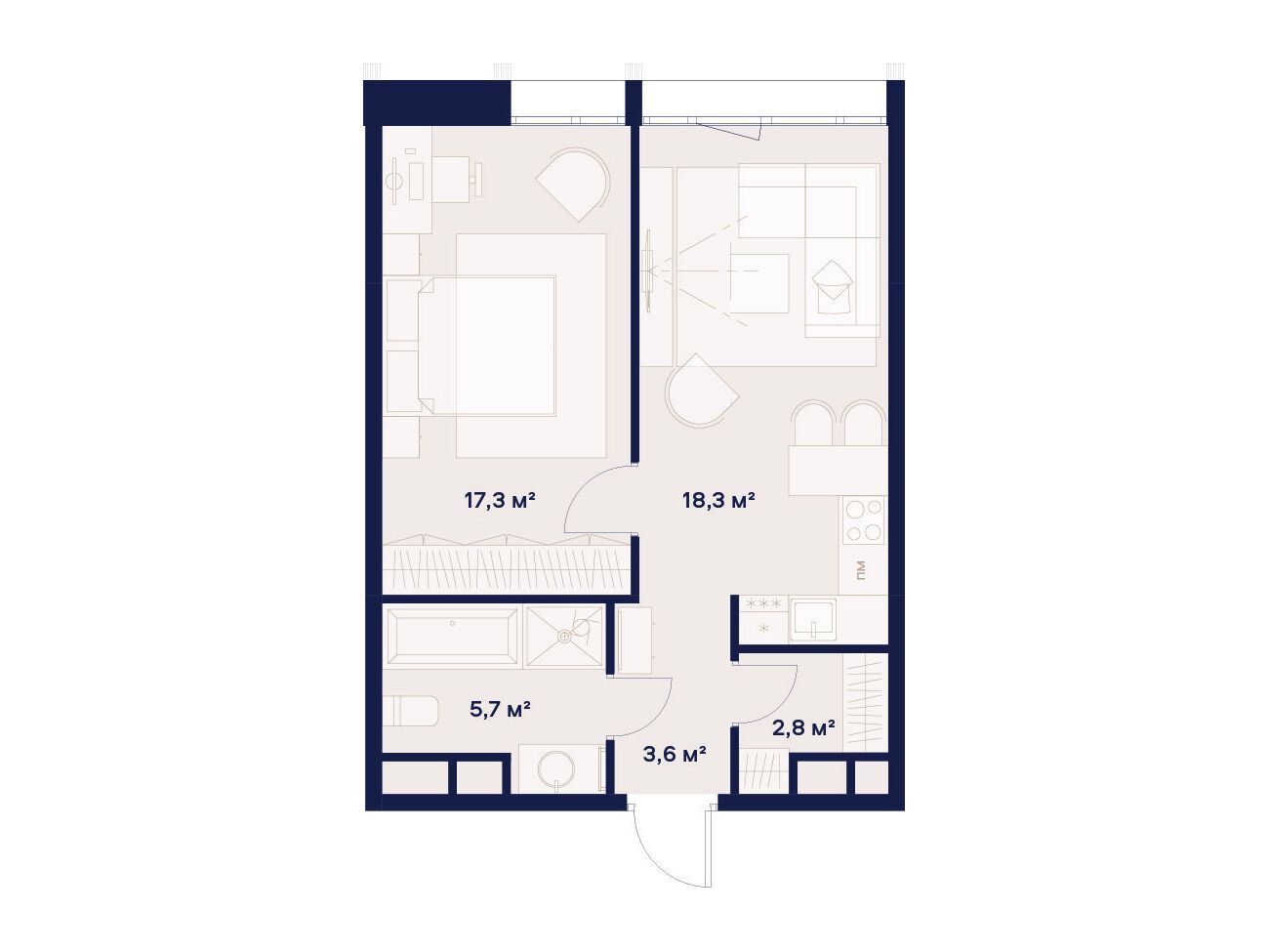 Планировка: 1-комн. квартира 47.70 м² в новостройке Квартал здоровой жизни Союз