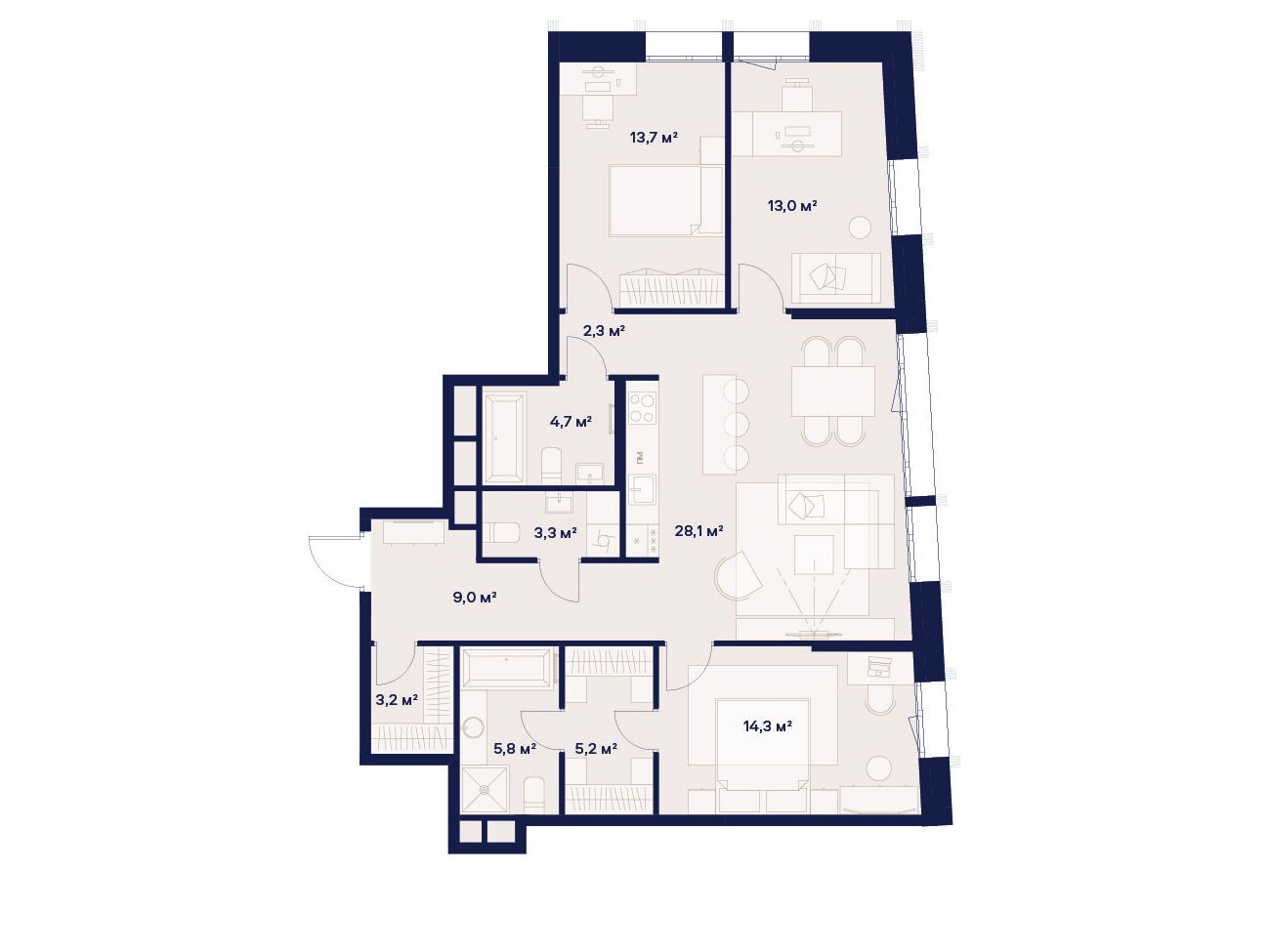 Планировка: 3-комн. квартира 102.60 м² в новостройке Квартал здоровой жизни Союз