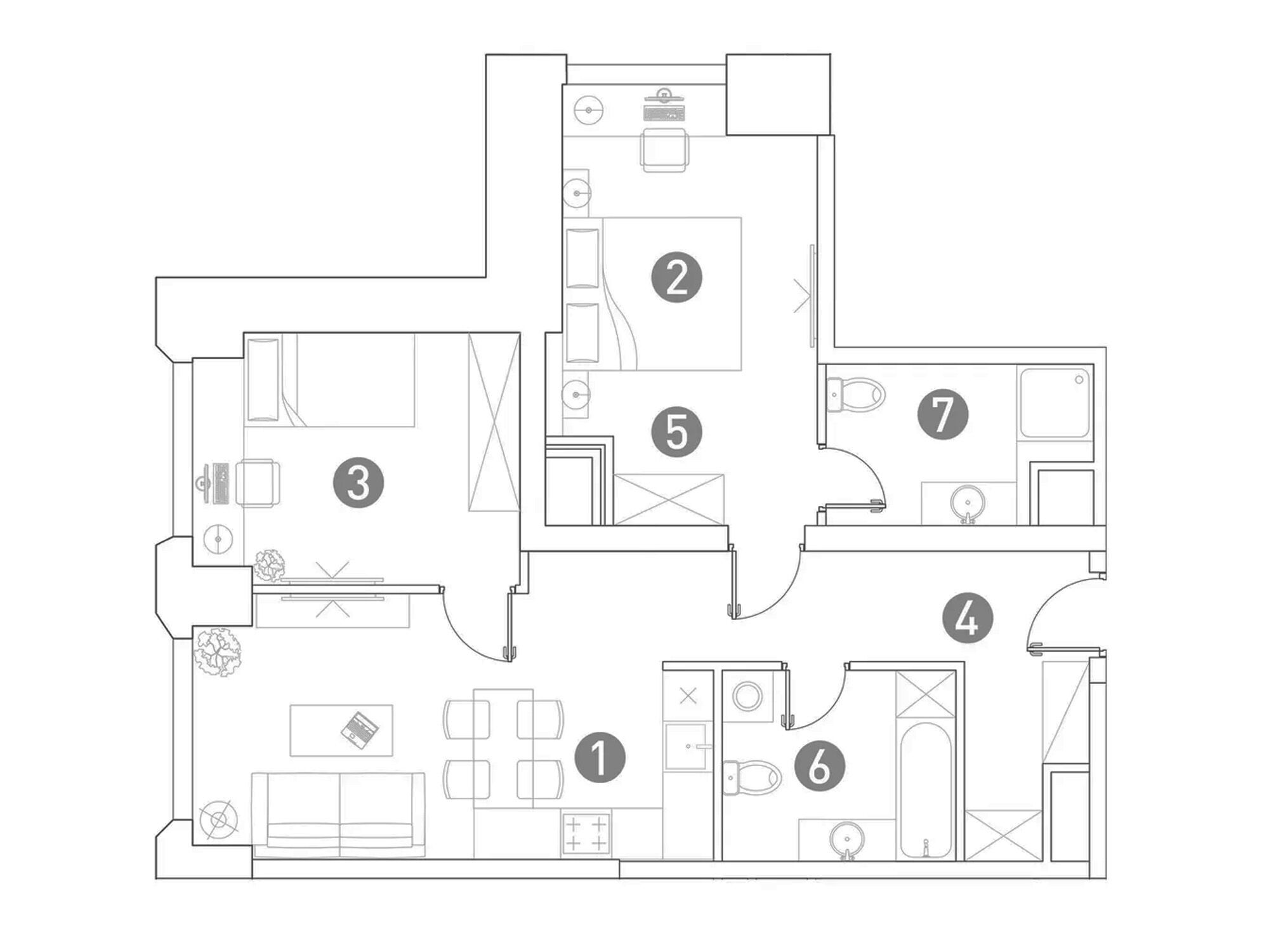 Планировка: 3-комн. квартира 65.50 м² в новостройке Вэри на Ботанической
