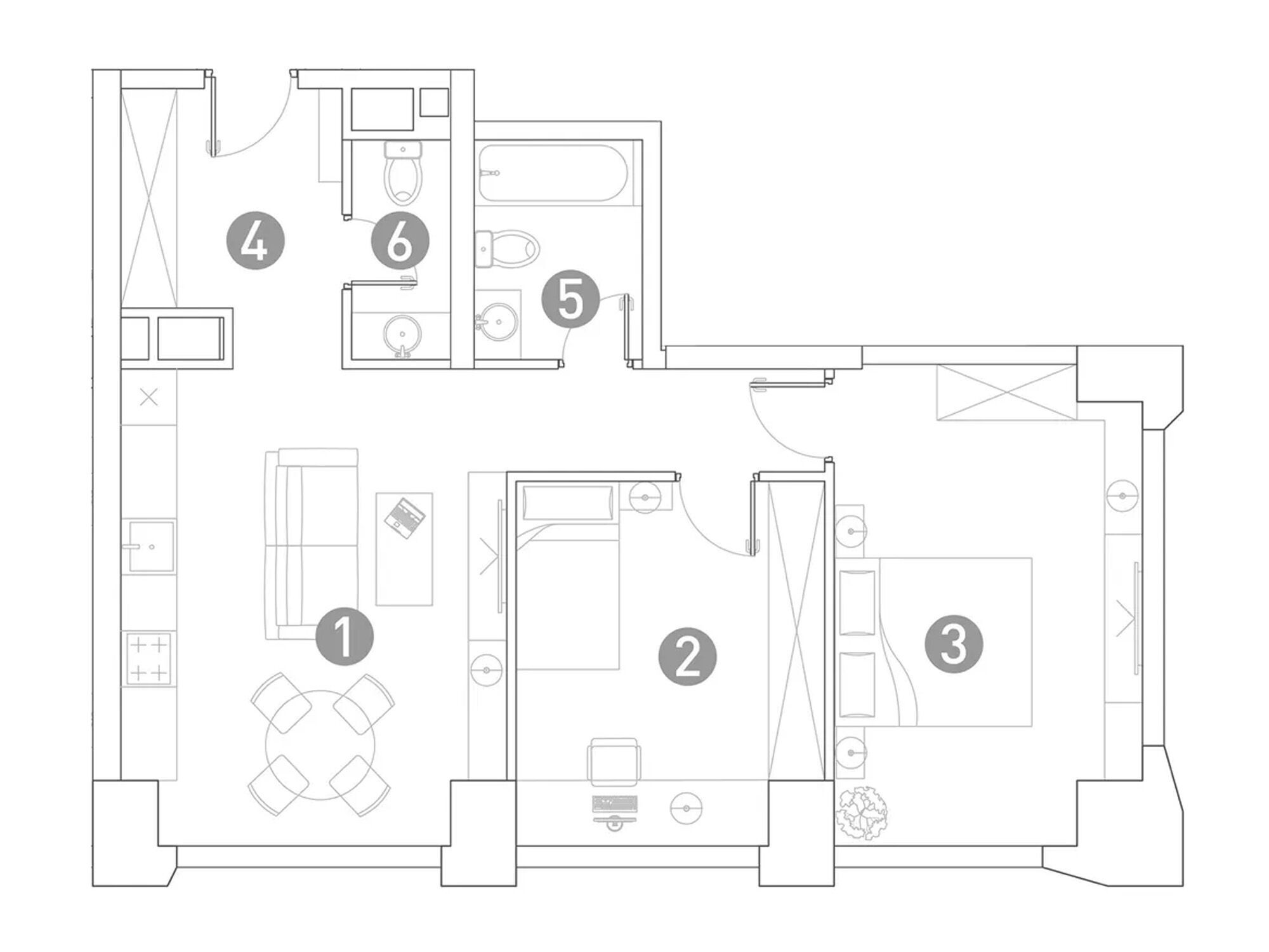 Планировка: 3-комн. квартира 65.40 м² в новостройке Вэри на Ботанической