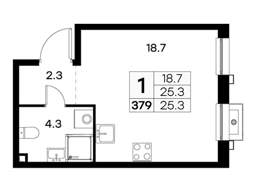 Планировка: Студия 25.30 м² в новостройке Куркино