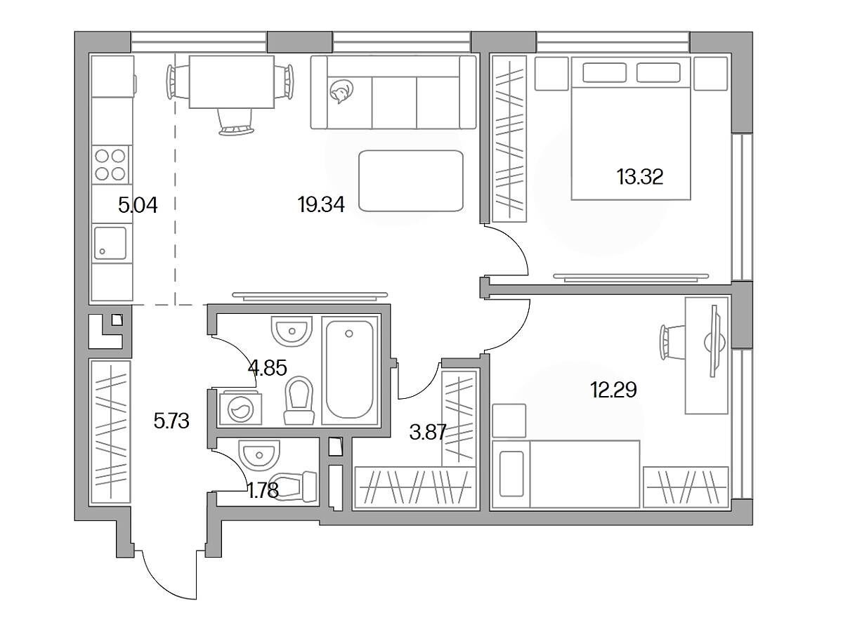 Планировка: 3-комн. квартира 66.22 м² в новостройке БиЛак Коломенское