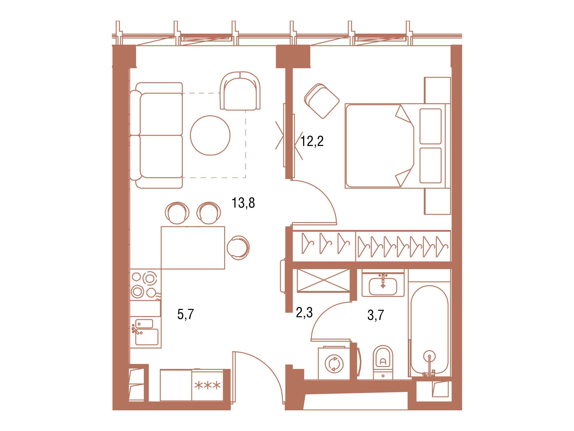 Планировка: 1-комн. квартира 38.00 м² в новостройке Симфония 34