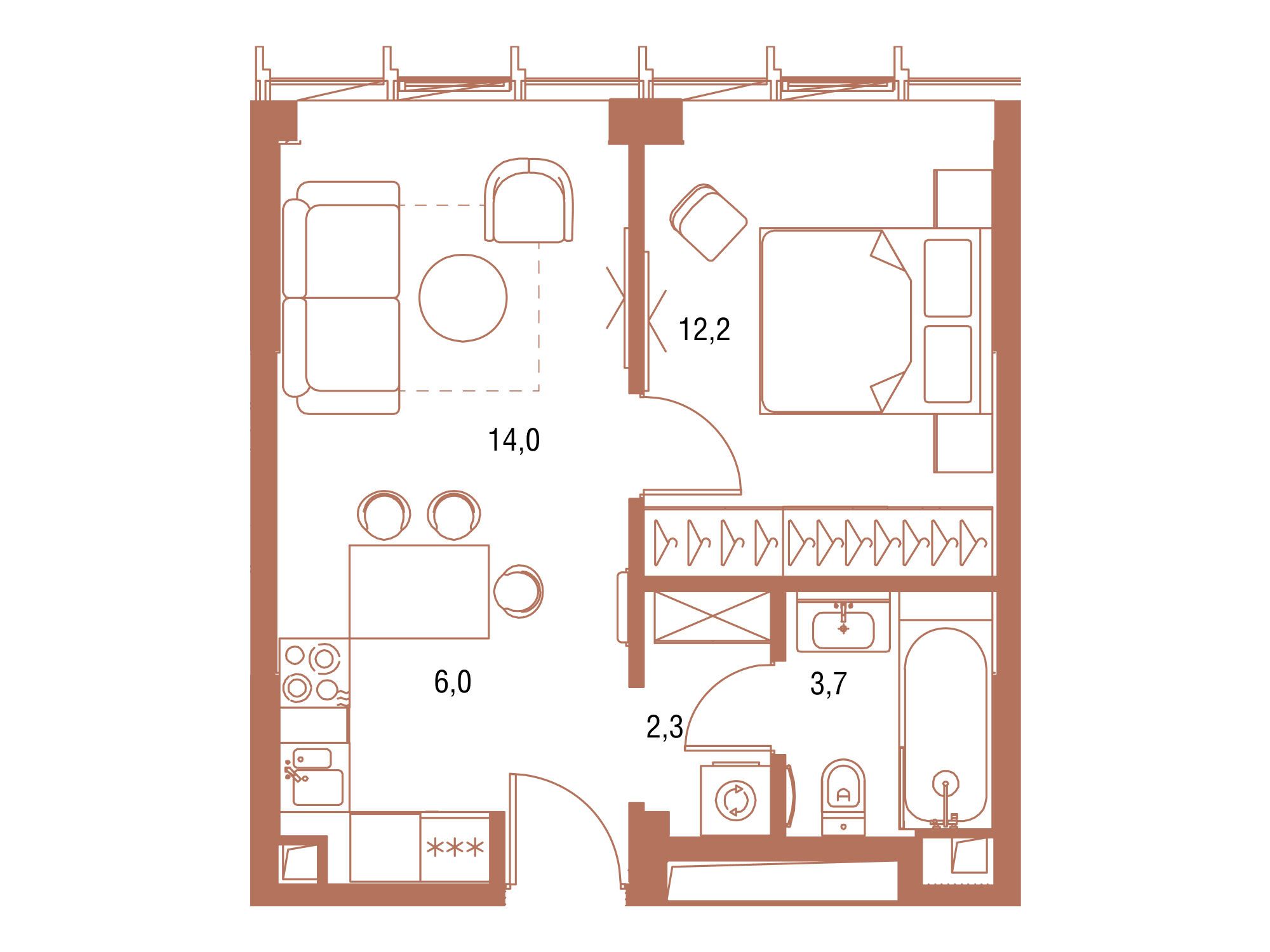 Планировка: 1-комн. квартира 38.30 м² в новостройке Симфония 34