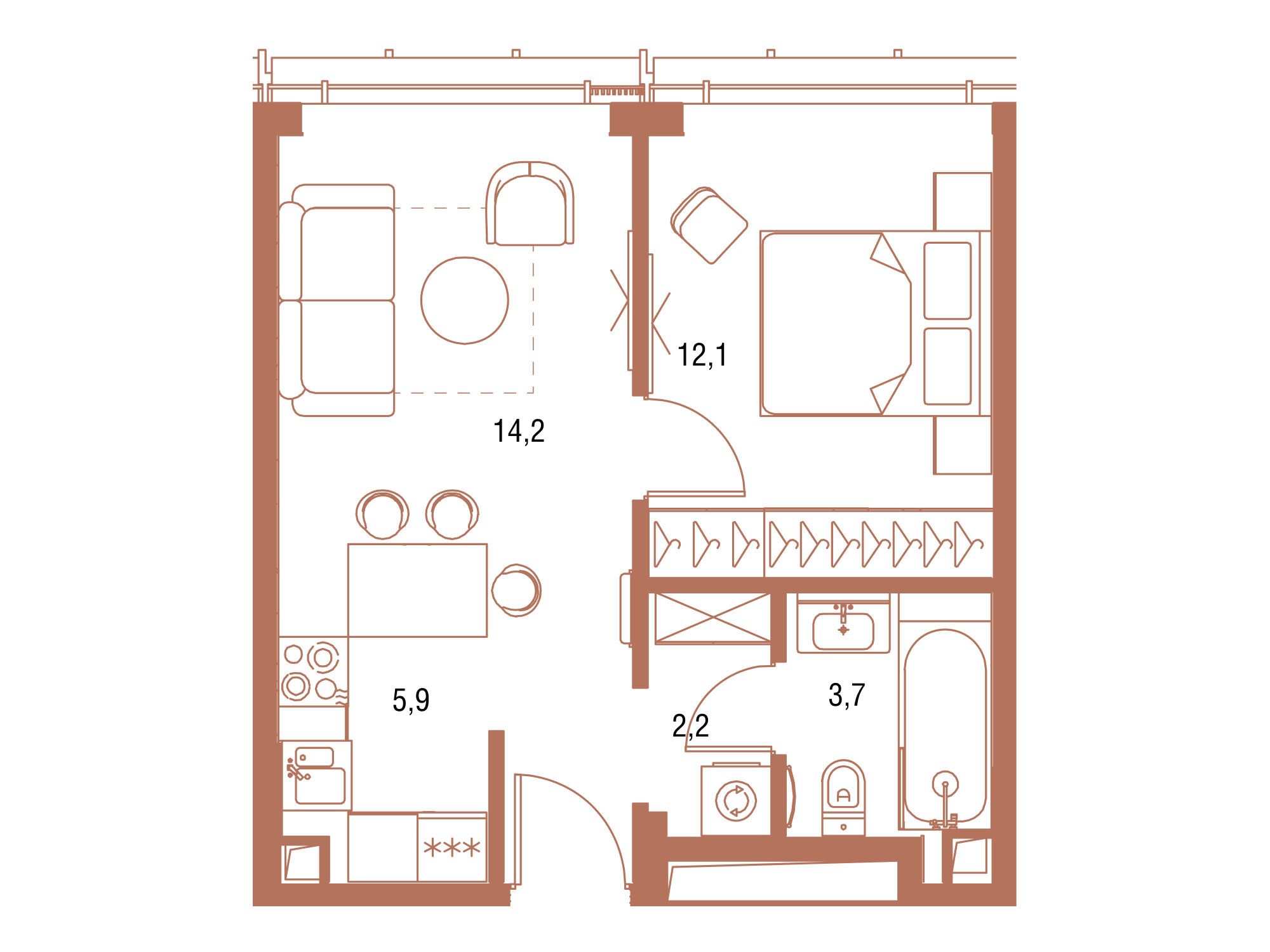 Планировка: 1-комн. квартира 38.40 м² в новостройке Симфония 34