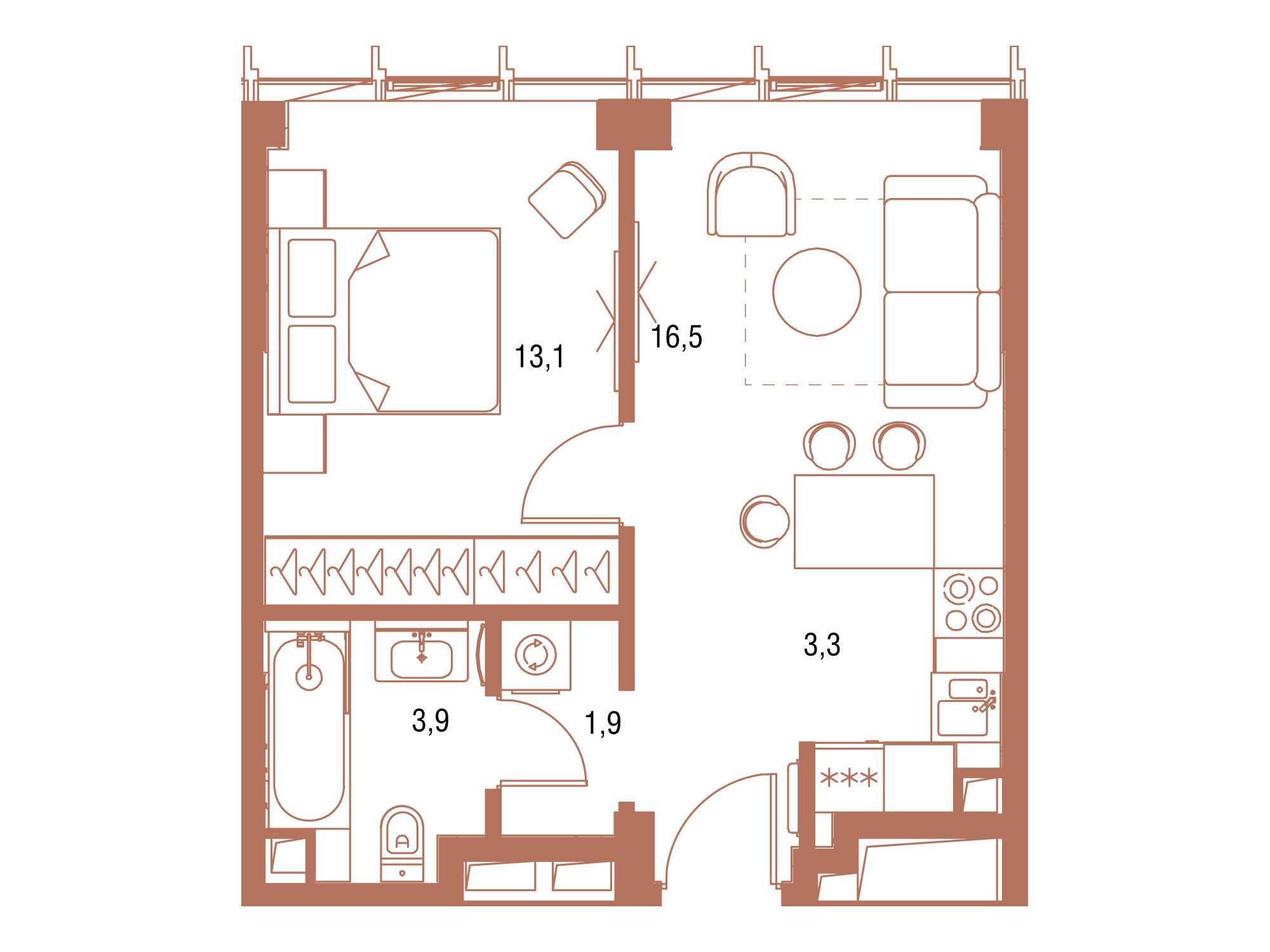 Планировка: 1-комн. квартира 38.60 м² в новостройке Симфония 34
