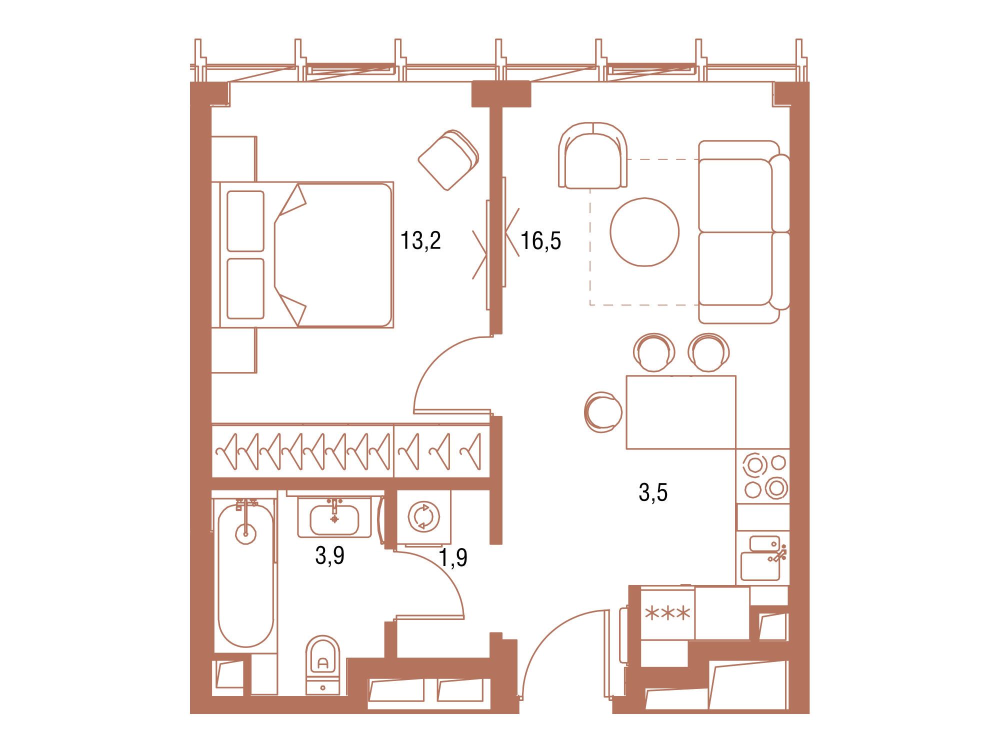 Планировка: 1-комн. квартира 39.00 м² в новостройке Симфония 34