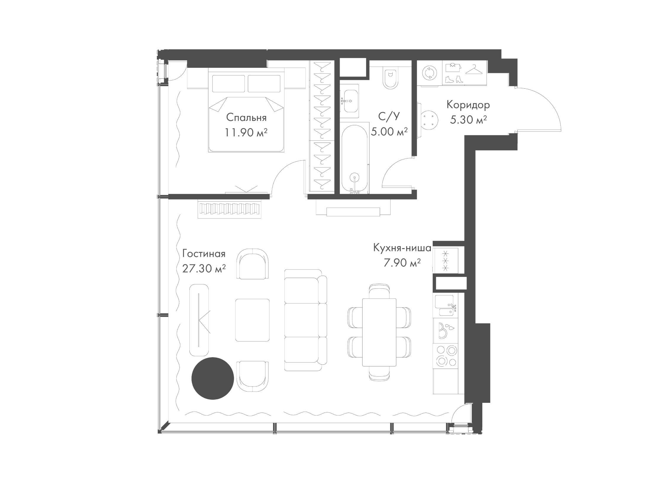 Планировка: 1-комн. квартира 57.40 м² в новостройке ЖК Слава