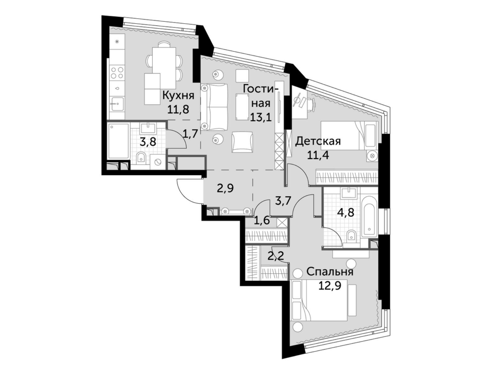 Планировка: 3-комн. квартира 69.90 м² в новостройке Роттердам