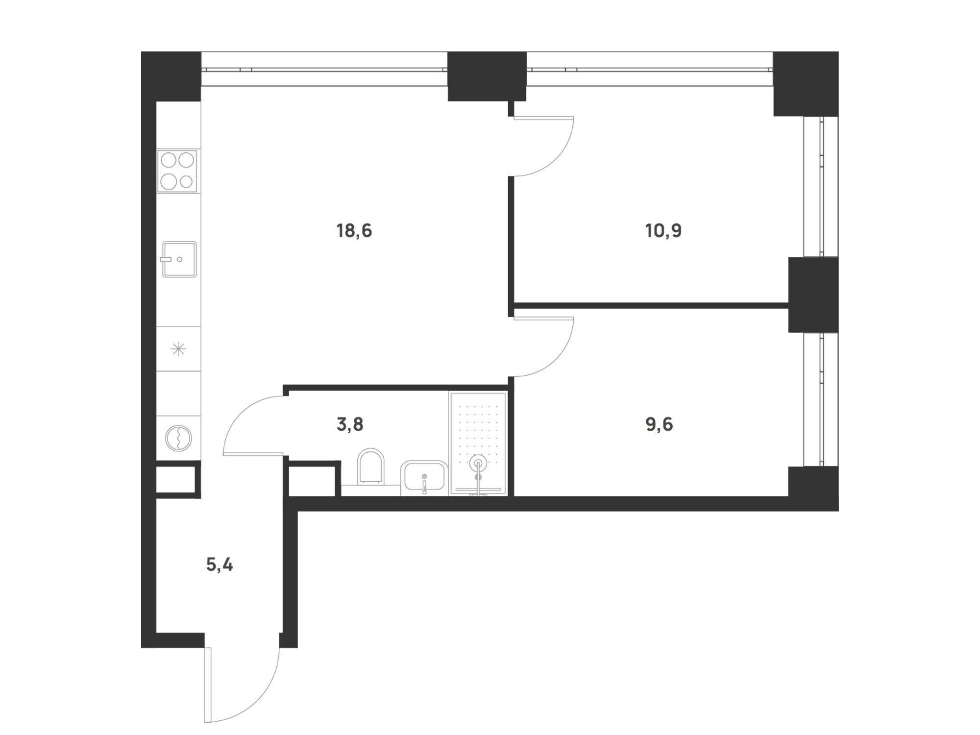 Планировка: 2-комн. квартира 48.30 м² в новостройке Войс