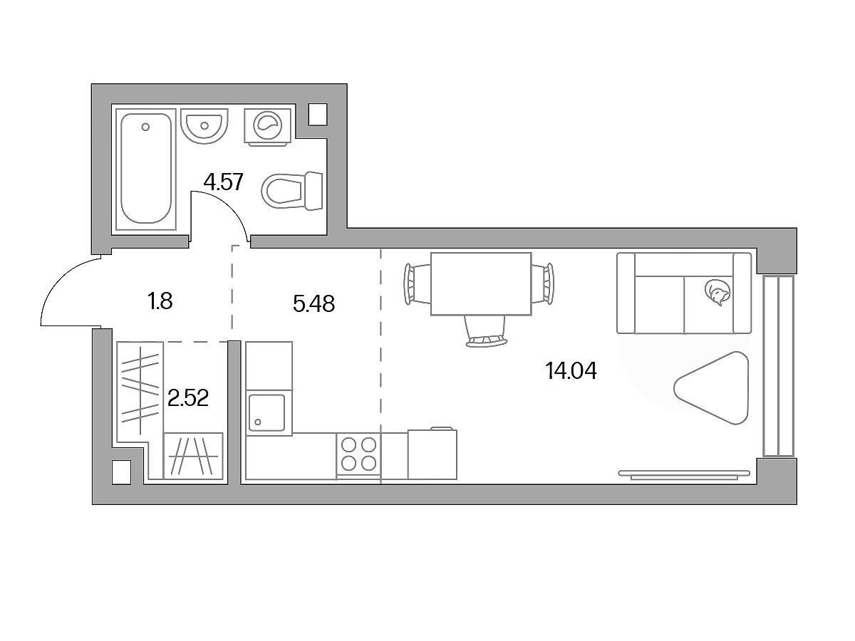 Планировка: Студия 28.41 м² в новостройке Мнёвники от Гранель