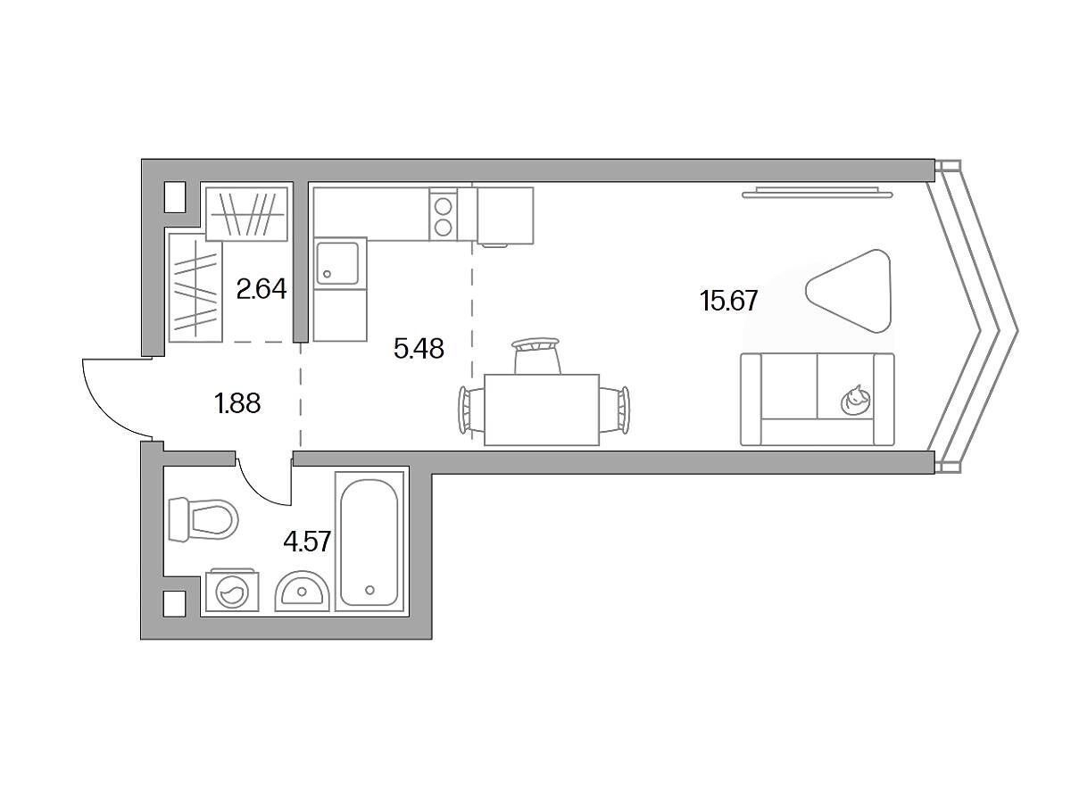 Планировка: Студия 30.24 м² в новостройке Мнёвники от Гранель