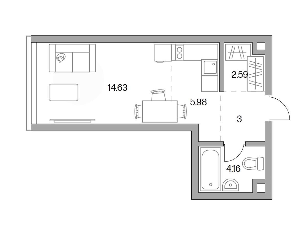 Планировка: Студия 30.36 м² в новостройке Мнёвники от Гранель