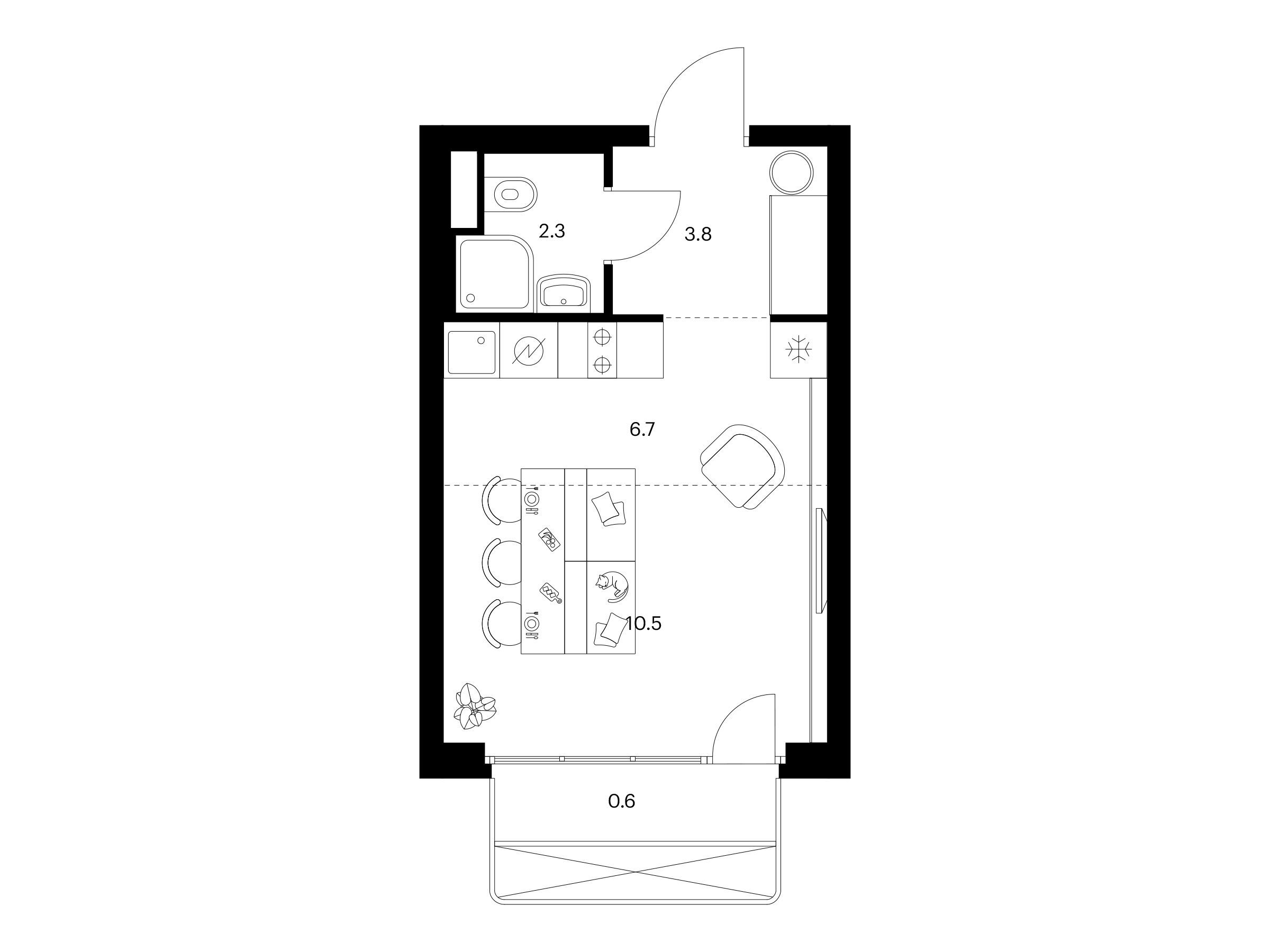 Планировка: Студия 23.90 м² в новостройке 2-й Иртышский