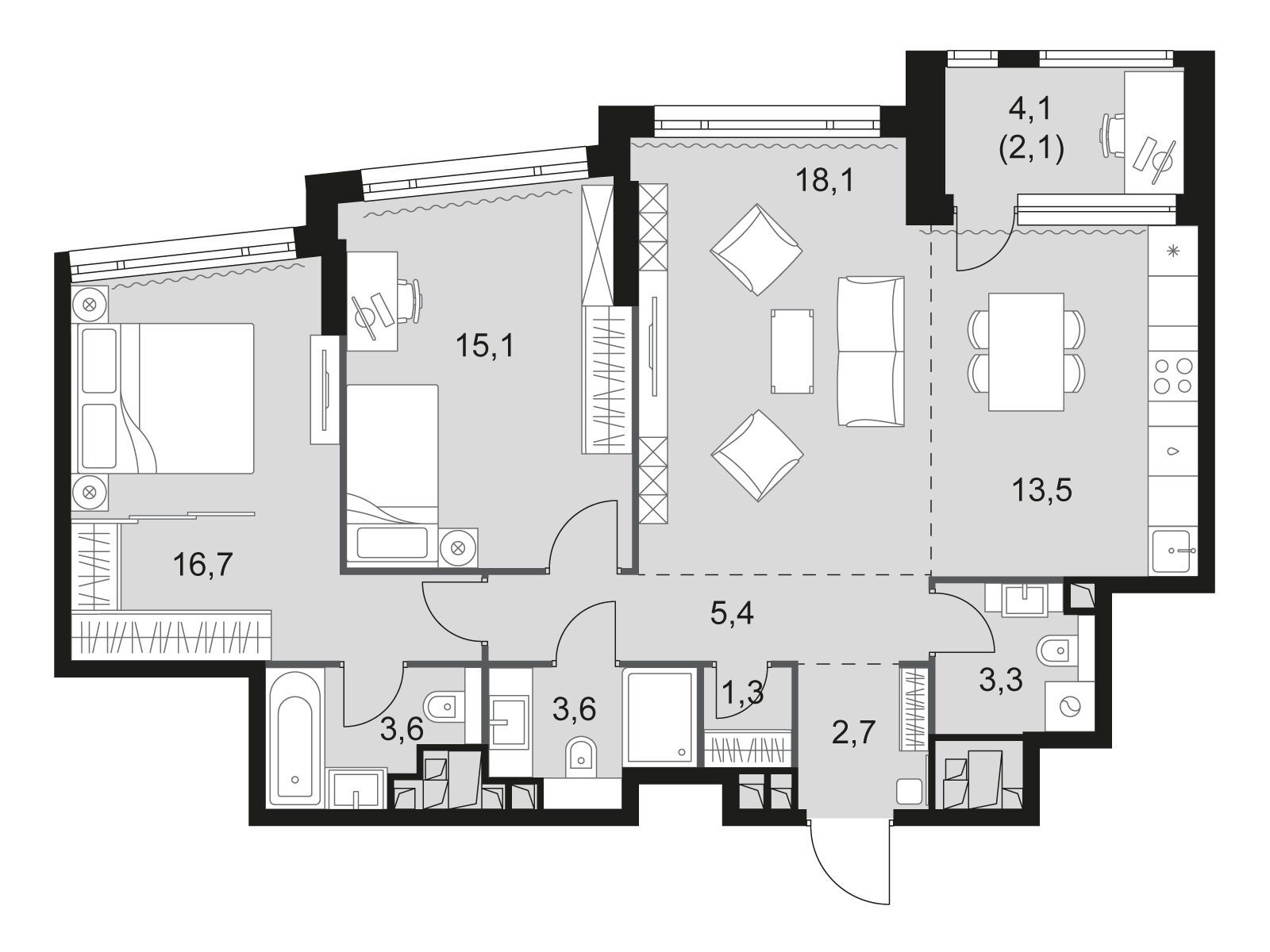 Планировка: 3-комн. квартира 85.40 м² в новостройке ЖК Роттердам