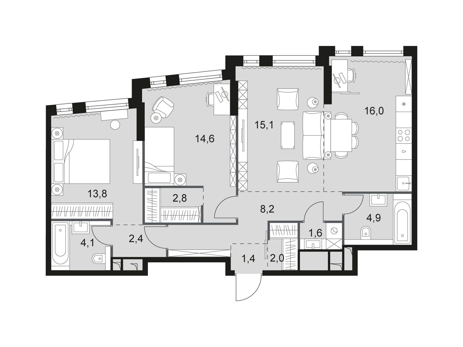 Планировка: 3-комн. квартира 86.90 м² в новостройке ЖК Роттердам