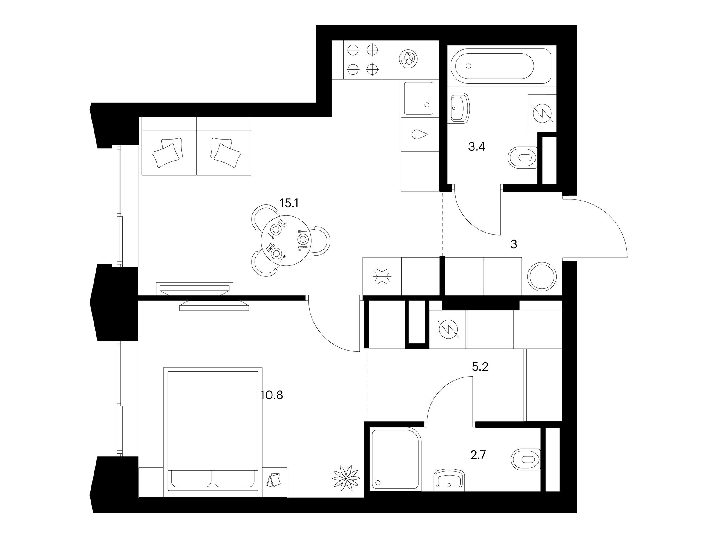 Планировка: 1-комн. квартира 40.20 м² в новостройке Матвеевский парк