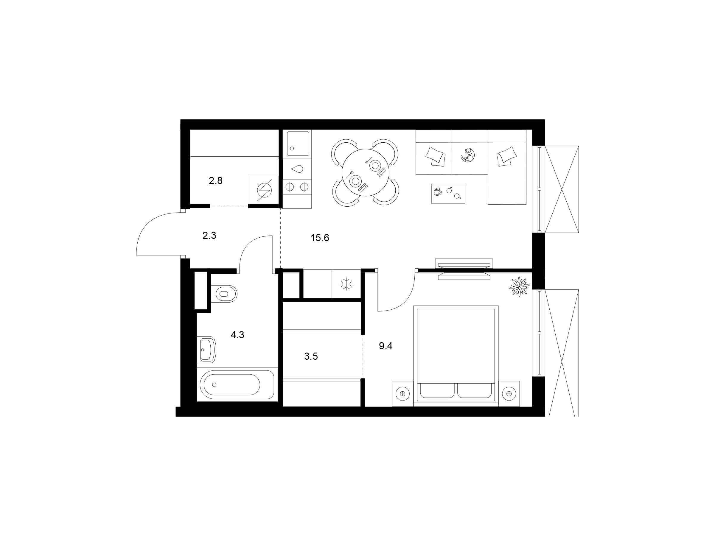 Планировка: 1-комн. квартира 37.90 м² в новостройке ЖК Кавказский бульвар 51